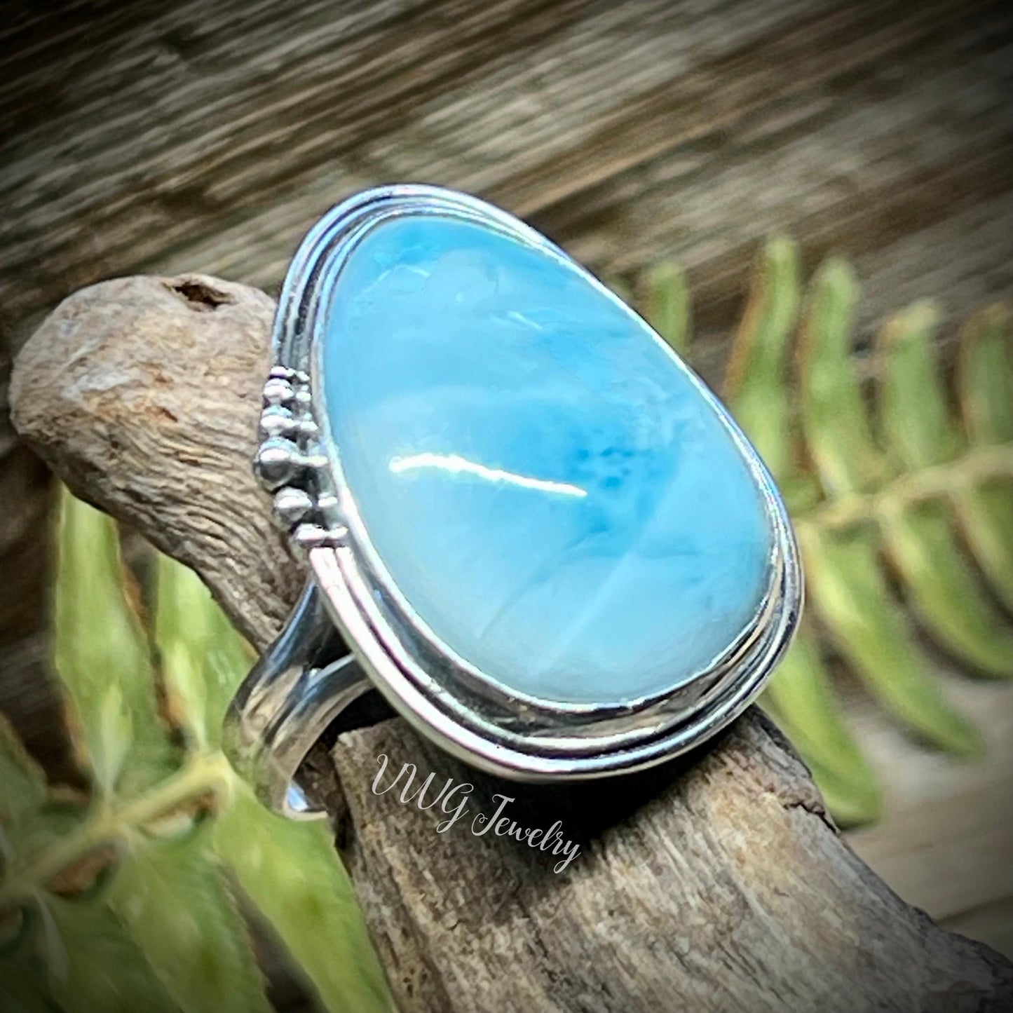 Larimar Sterling Silver Ring Size 8 Handmade 925 Atlantis Stone Blue Natural Gemstone Jewelry