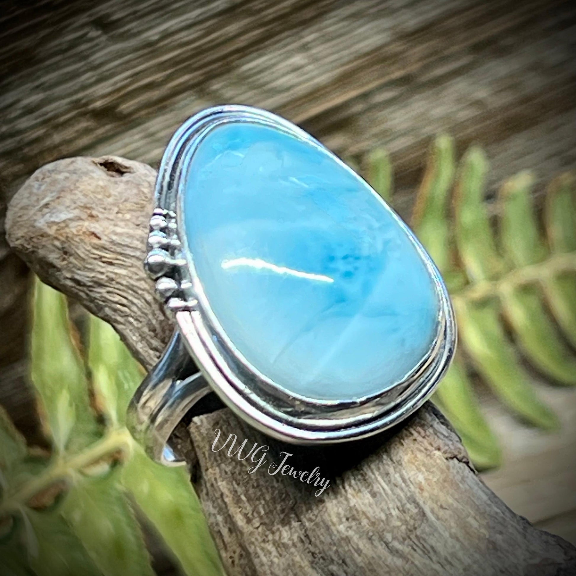 Larimar Sterling Silver Ring Size 8 Handmade 925 Atlantis Stone Blue Natural Gemstone Jewelry