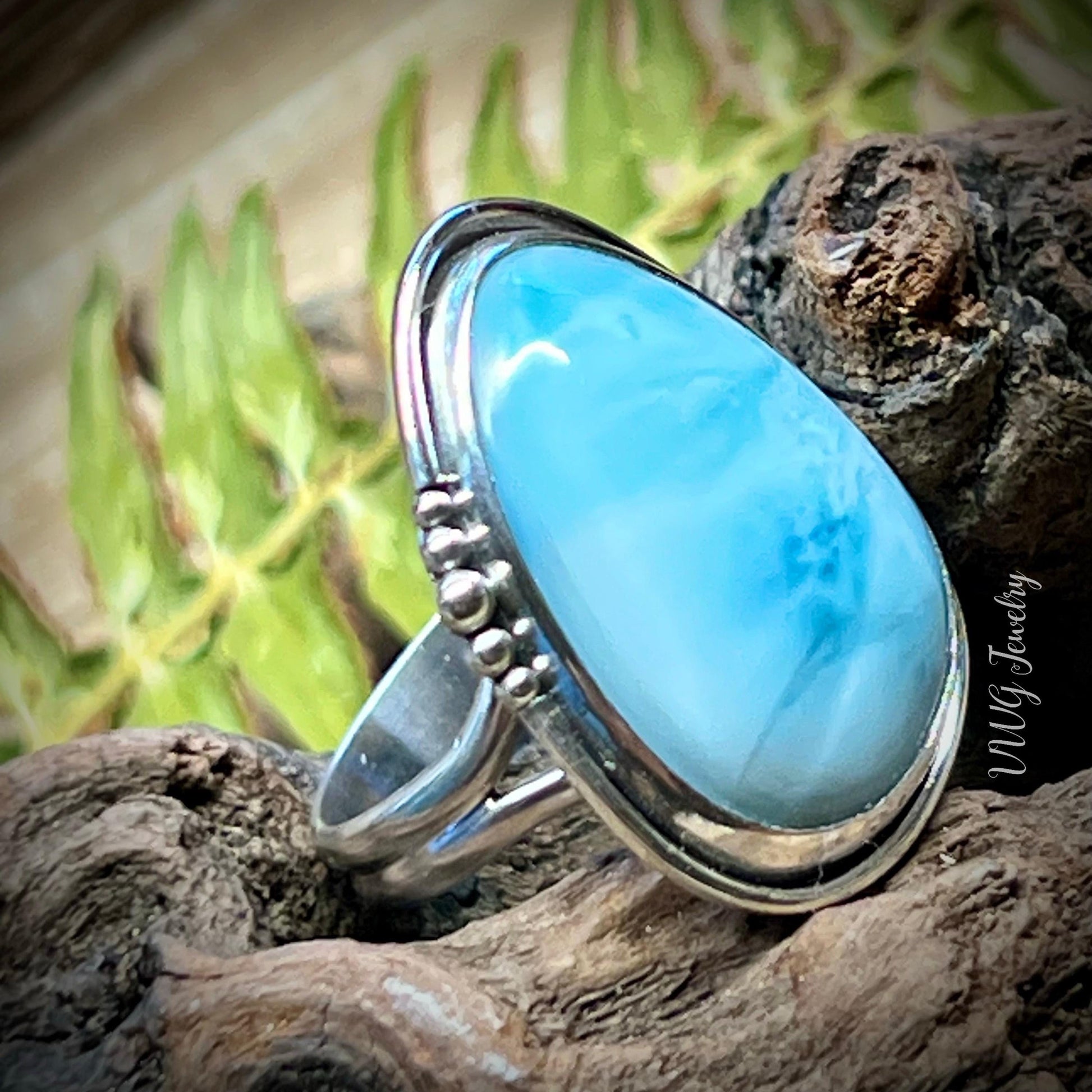 Larimar Sterling Silver Ring Size 8 Handmade 925 Atlantis Stone Blue Natural Gemstone Jewelry