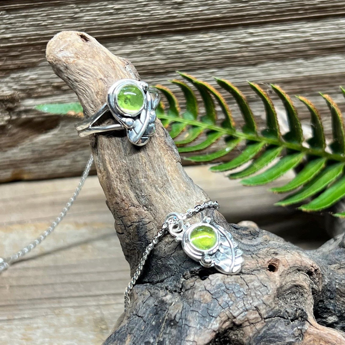 Peridot Leaf Sterling Silver Ring Size 7.5 Handmade 925 Silver Ring Natural Peridot August Birthstone Ring Artisan Nature Jewelry