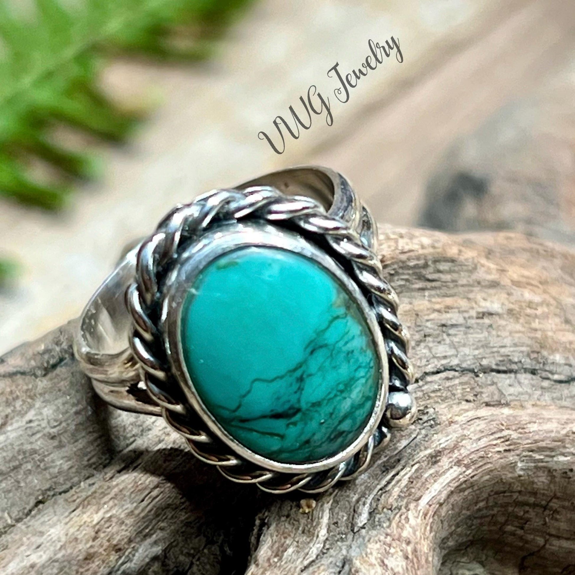 Turquoise Sterling Silver Rope Ring Size 6.5 Handmade 925 Artisan Natural Blue Gemstone