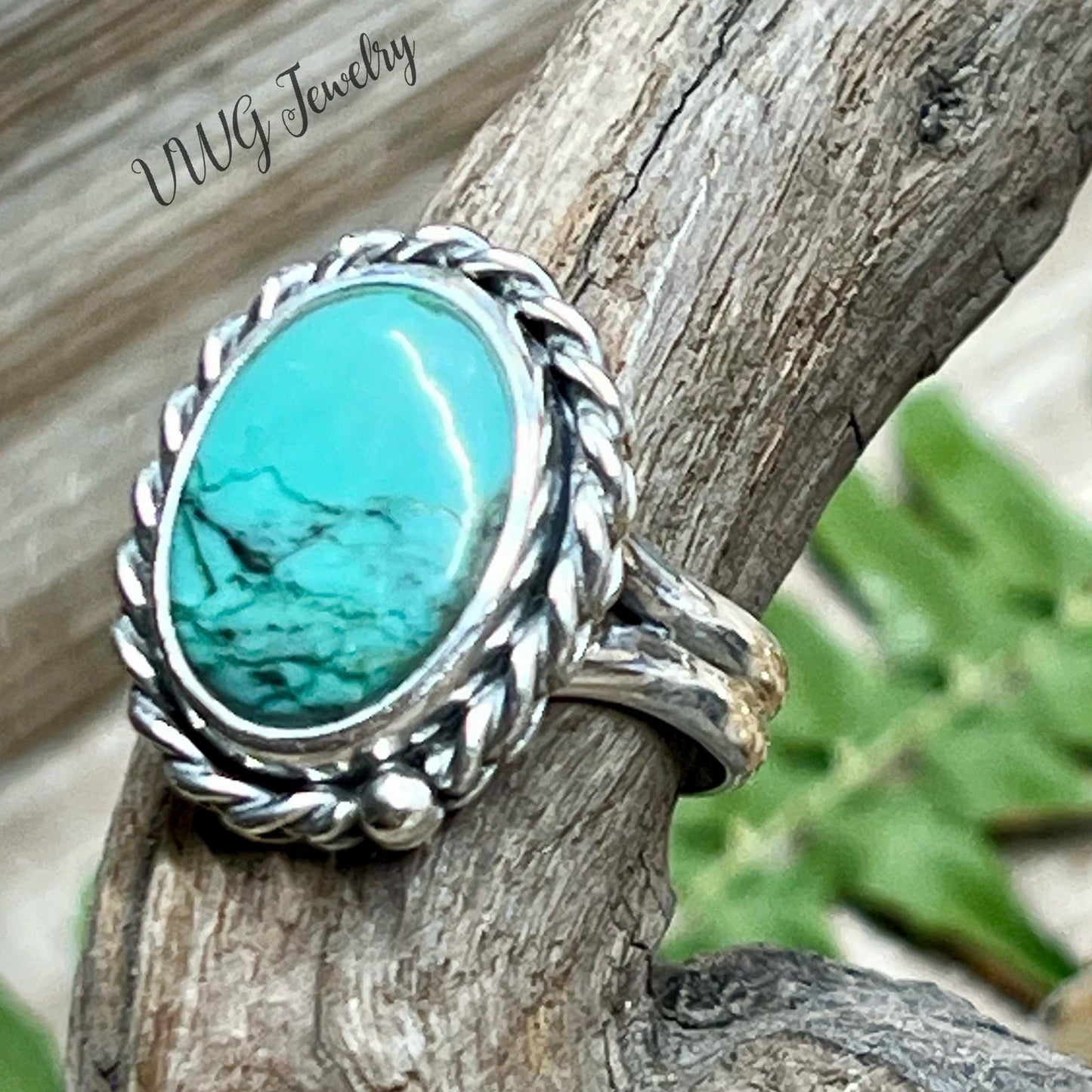 Turquoise Sterling Silver Rope Ring Size 6.5 Handmade 925 Artisan Natural Blue Gemstone