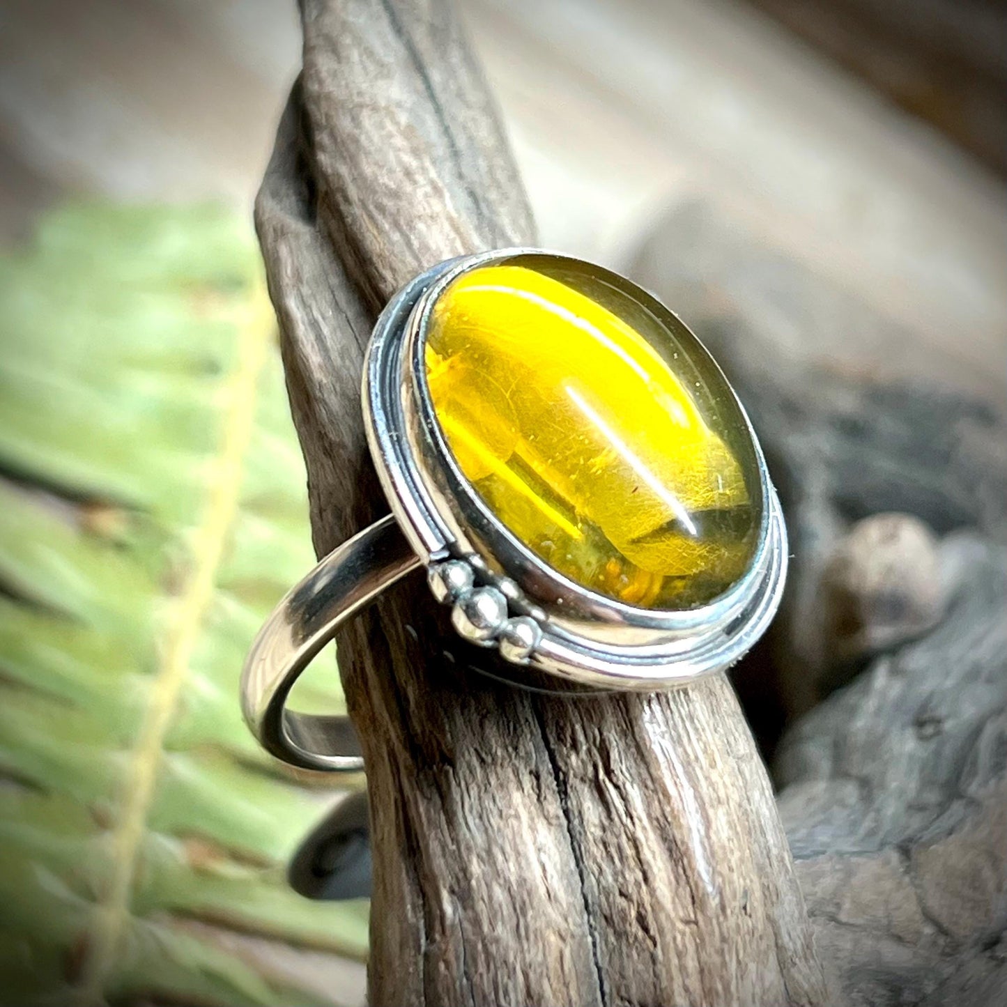 Chiapas Amber Silver Ring .925 Size 10.5
