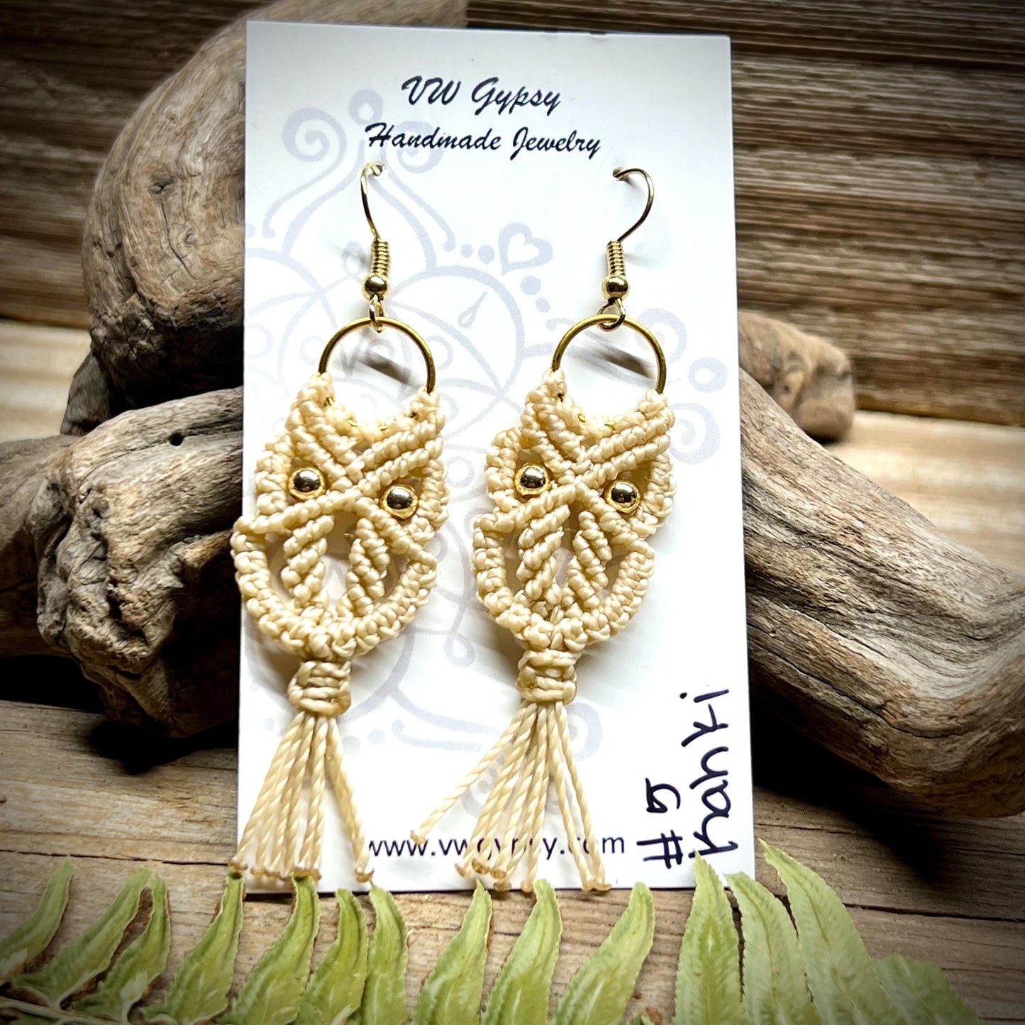 Owl Macrame Earrings Handmade Hypoallergenic Nature Lover Woodland Jewelry