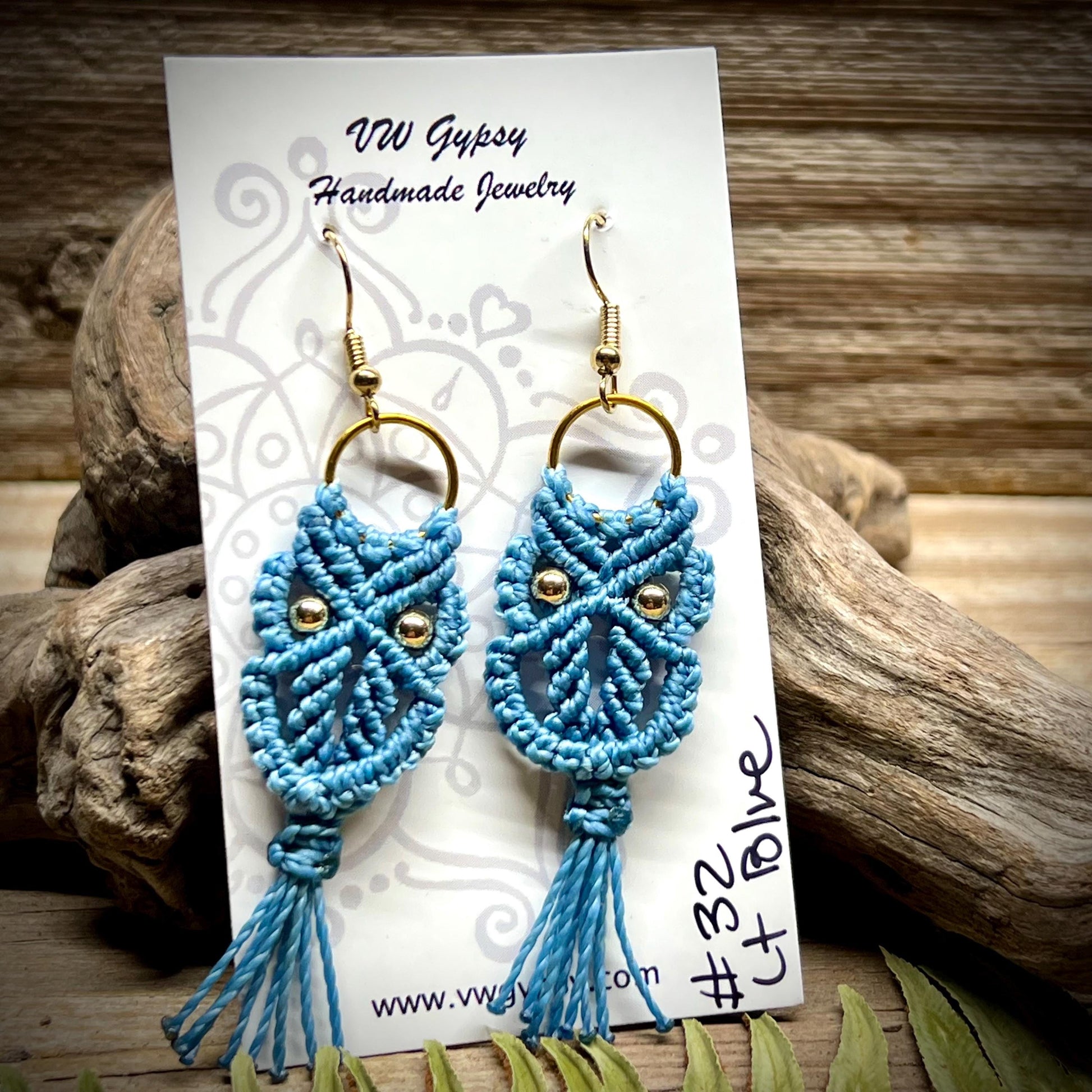 Owl Macrame Earrings Handmade Hypoallergenic Nature Lover Woodland Jewelry