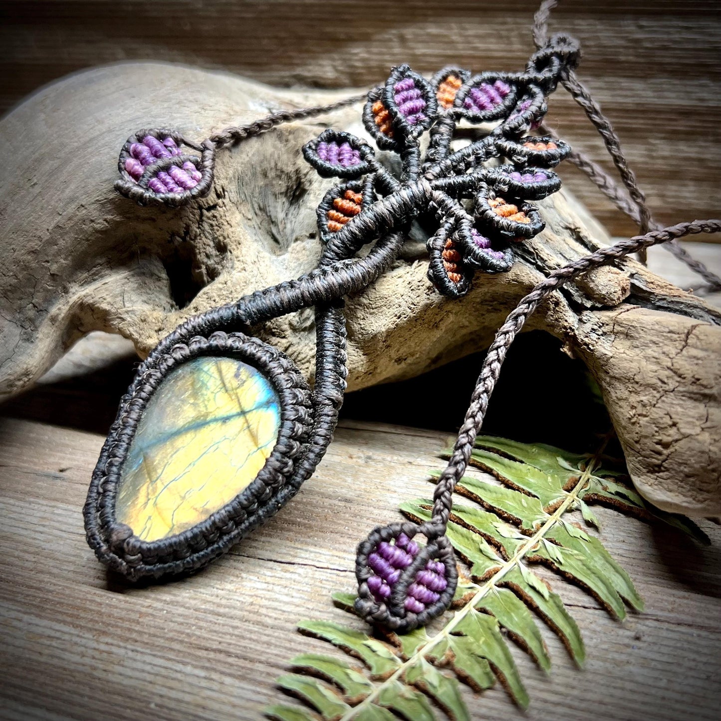 Tree of Life Labradorite Macrame Necklace Nature Gemstone Boho Pendant