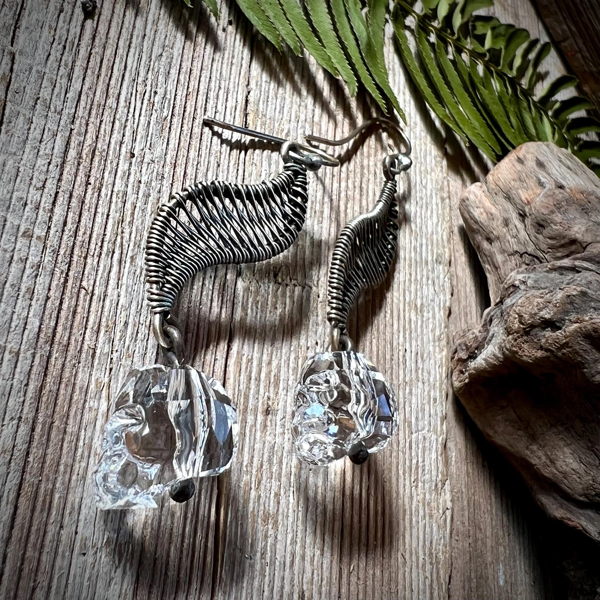 Swarovski Crystal Skull Sterling Silver Wire Wrapped Earrings 925