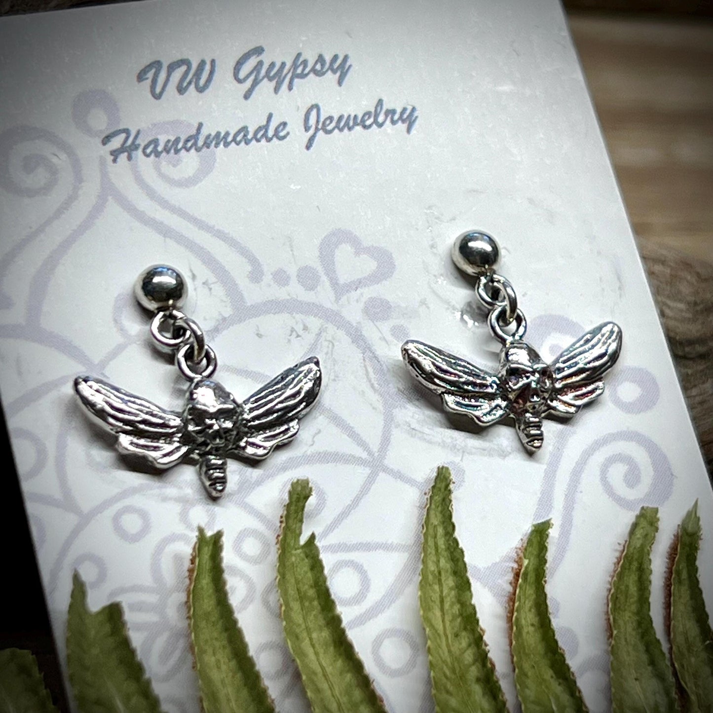 Death’s Head Hawks Moth Sterling Silver Earrings Handmade Gothic Jewelry