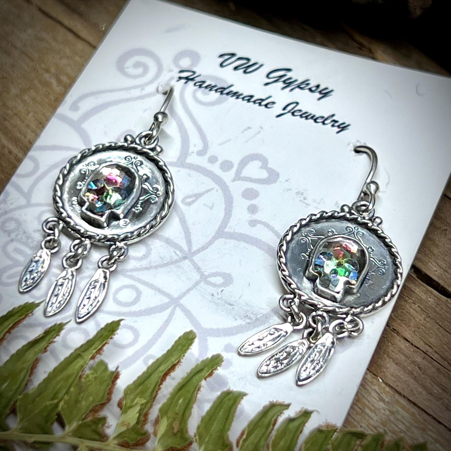 Dream Catcher Swarovski Crystal Skull Earrings Sterling Silver