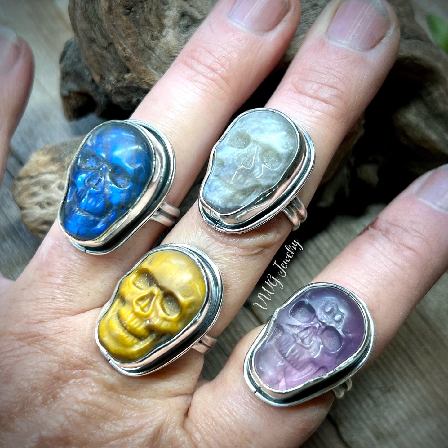 Sugar Skull Gemstone Rings Sterling Silver .925