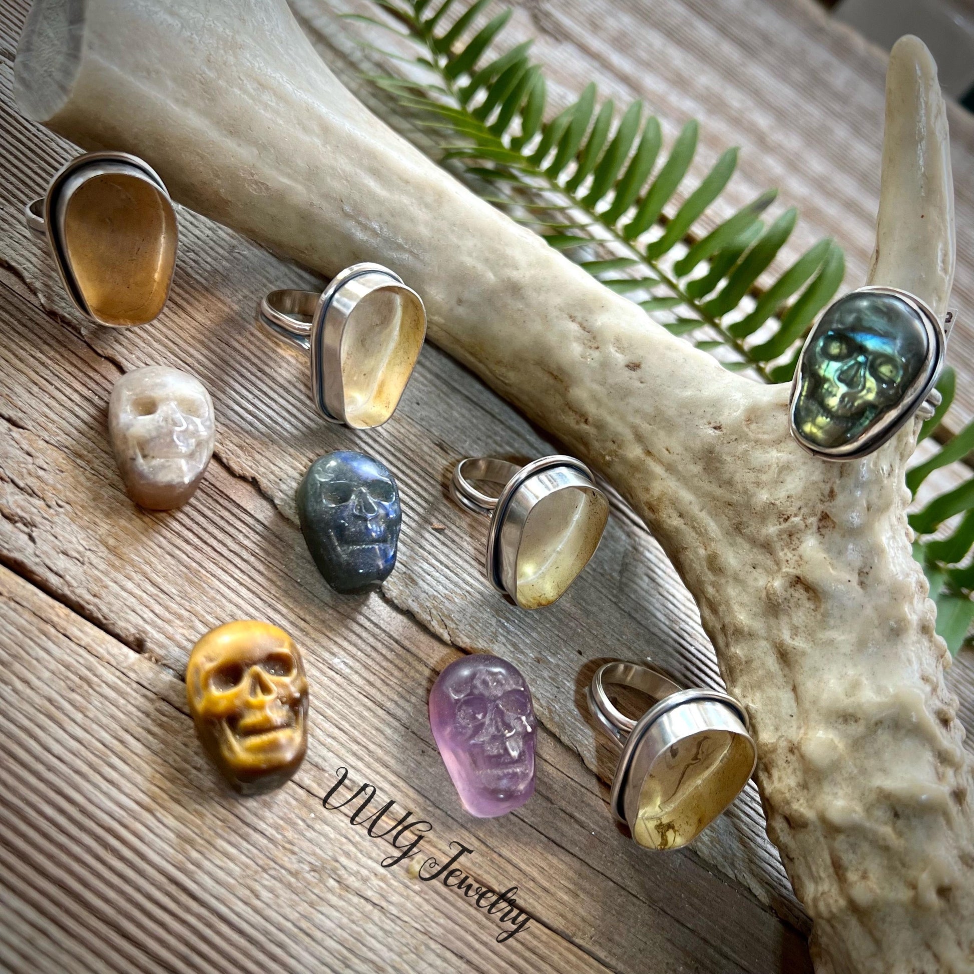 Sugar Skull Gemstone Rings Sterling Silver .925