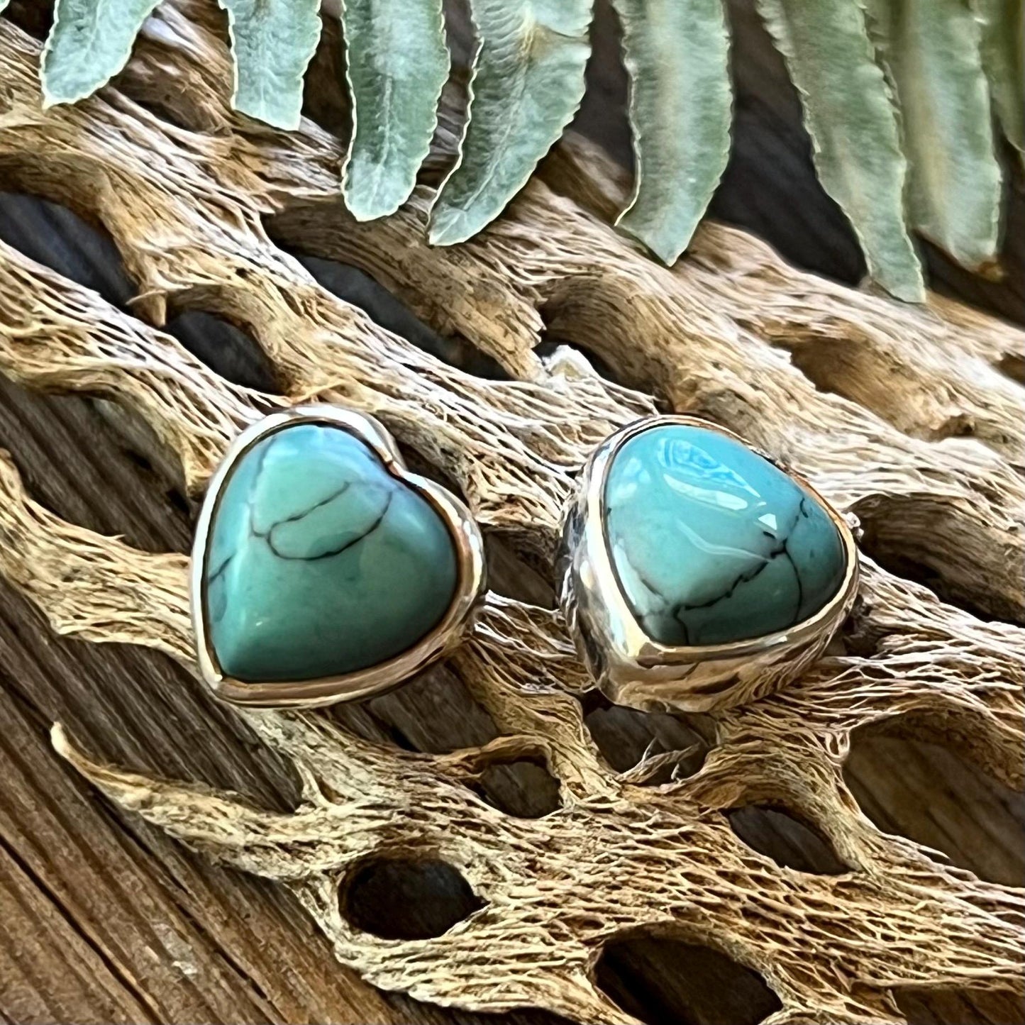 Turquoise Howlite Heart Earrings Handmade Sterling Silver Sweetheart Blue Howlite