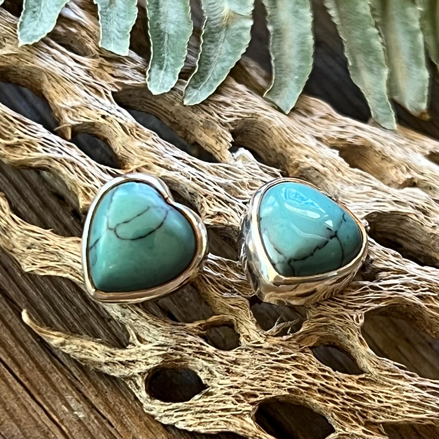 Turquoise Howlite Heart Earrings Handmade Sterling Silver Sweetheart Blue Howlite