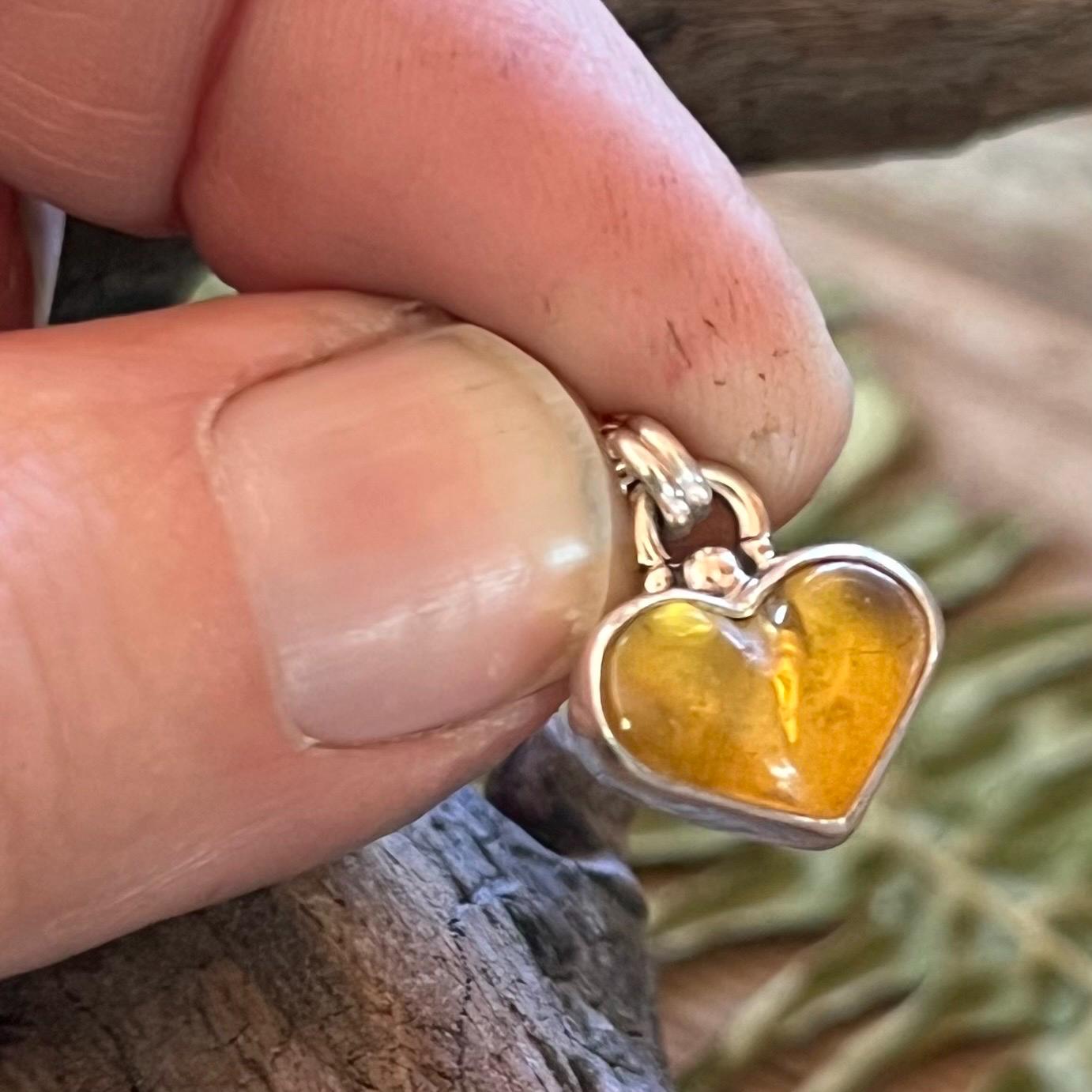 Amber Heart Pendant Necklace Sterling Silver 925 Handmade Pendant Chiapas Mexico