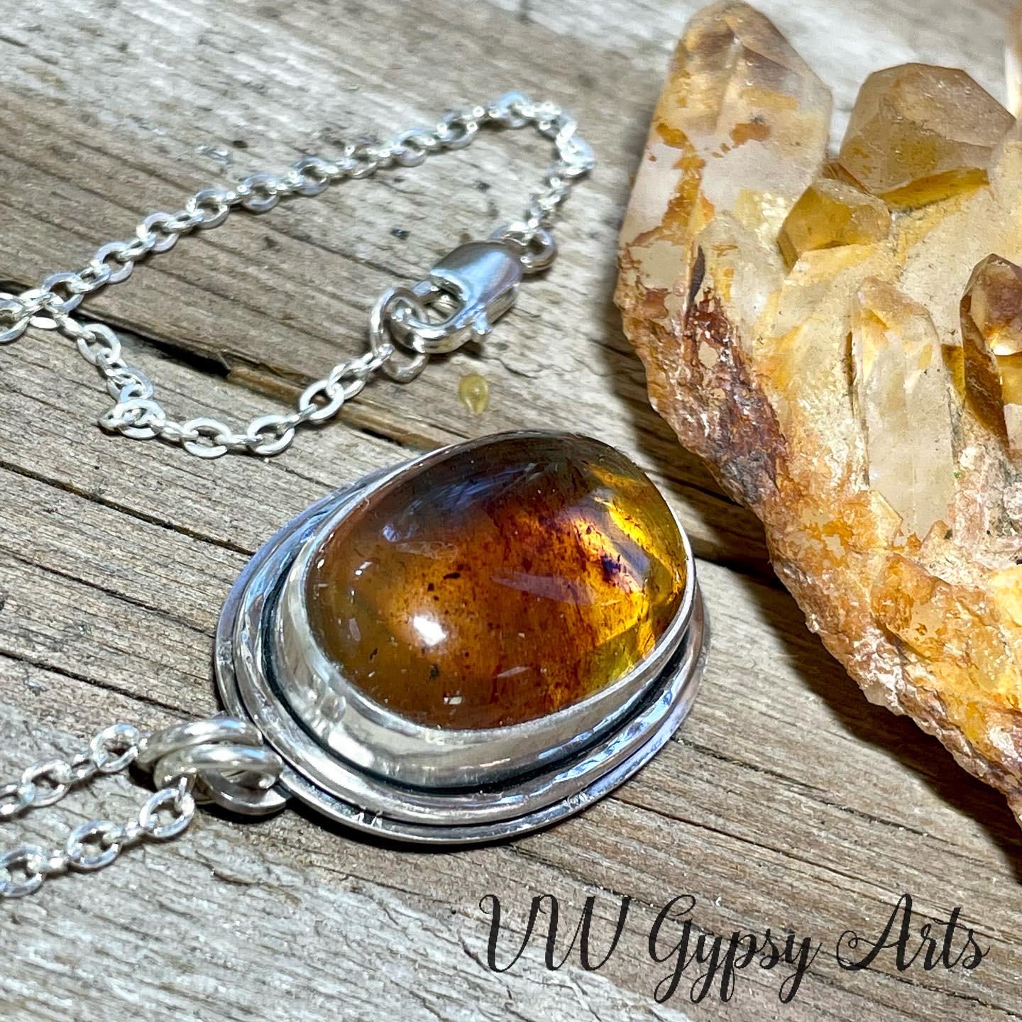 Golden Amber Sterling Silver Oval Pendant Handmade Chiapas Mexico Amber 925 Silver Necklace