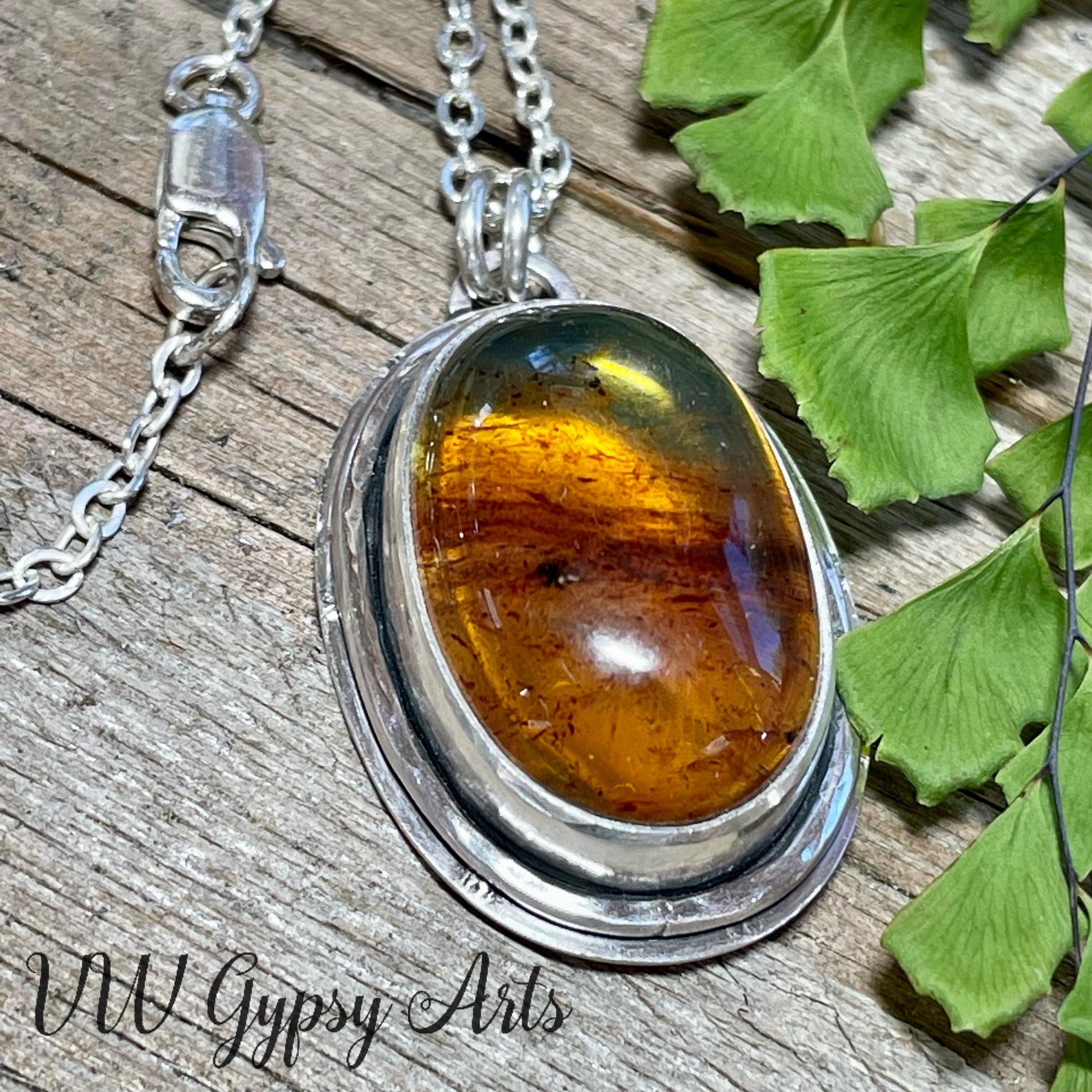 Golden Amber Sterling Silver Oval Pendant Handmade Chiapas Mexico Amber 925 Silver Necklace