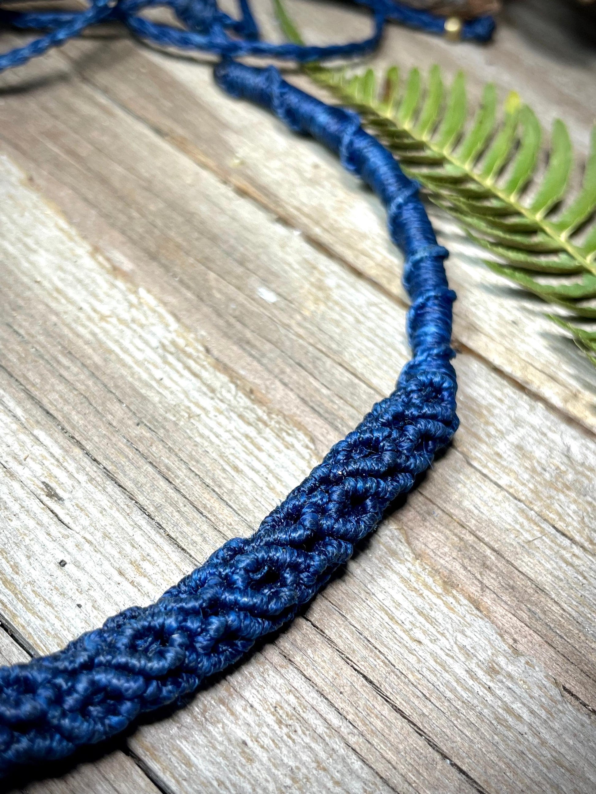 Macrame Collar Necklace – Blue Handmade Woven Tube Adjustable Boho Statement Collar