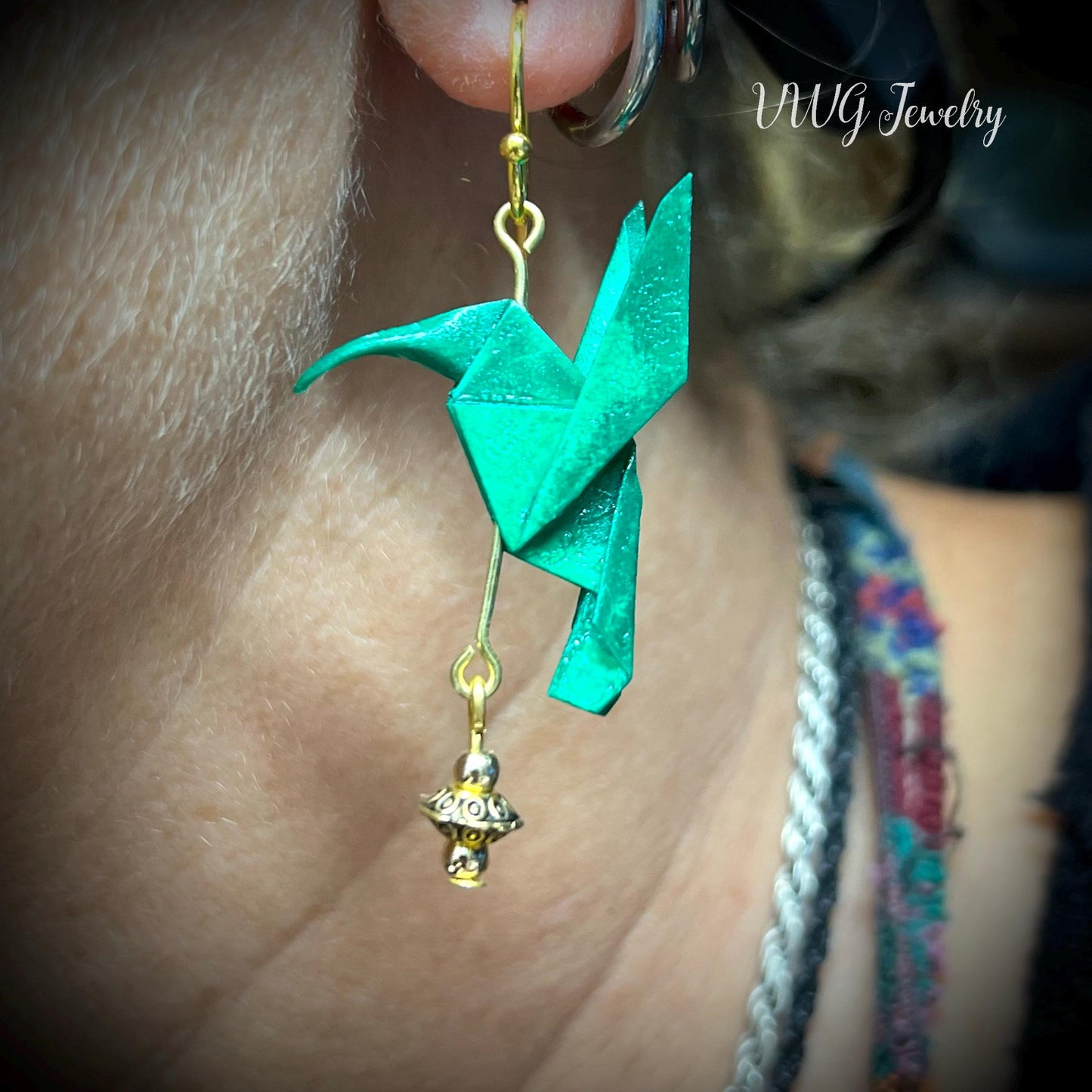 Origami Hummingbird Earrings Handmade Japanese Lightweight Nature Bird Jewelry