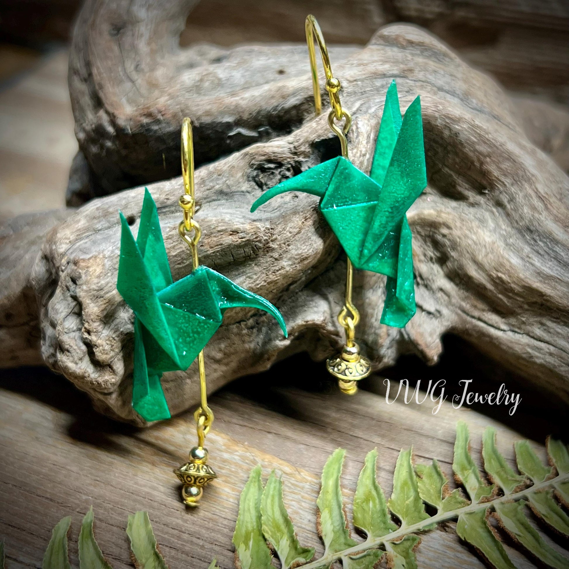 Origami Hummingbird Earrings Handmade Japanese Lightweight Nature Bird Jewelry
