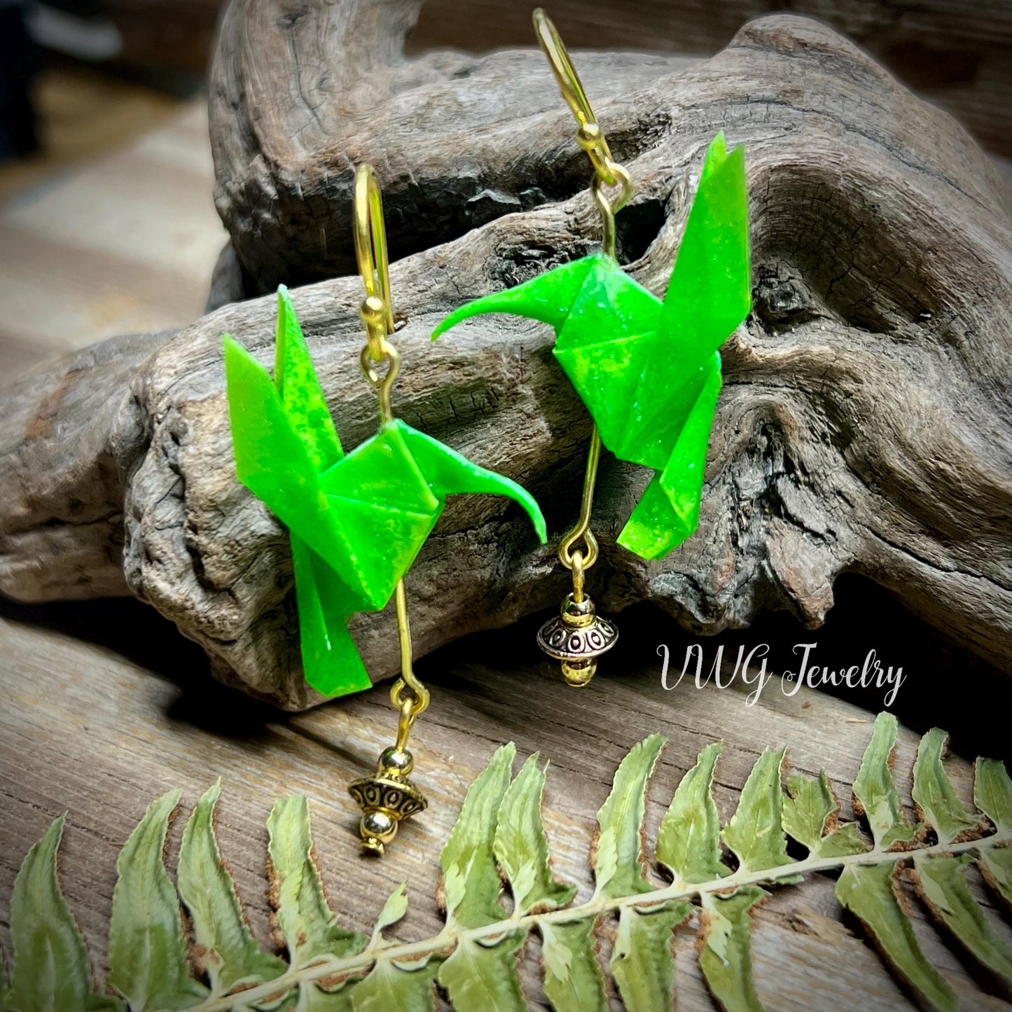 Origami Hummingbird Earrings Handmade Japanese Lightweight Nature Bird Jewelry