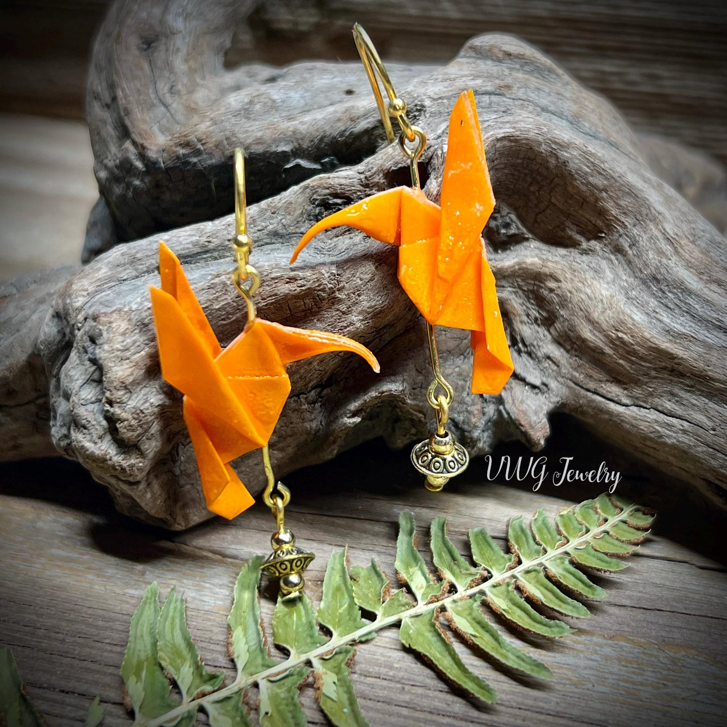 Origami Hummingbird Earrings Handmade Japanese Lightweight Nature Bird Jewelry