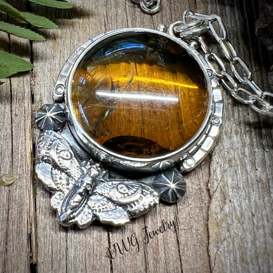Death’s Head Hawk Moth Amber Necklace Handmade 925 Sterling Silver Gothic Pendant