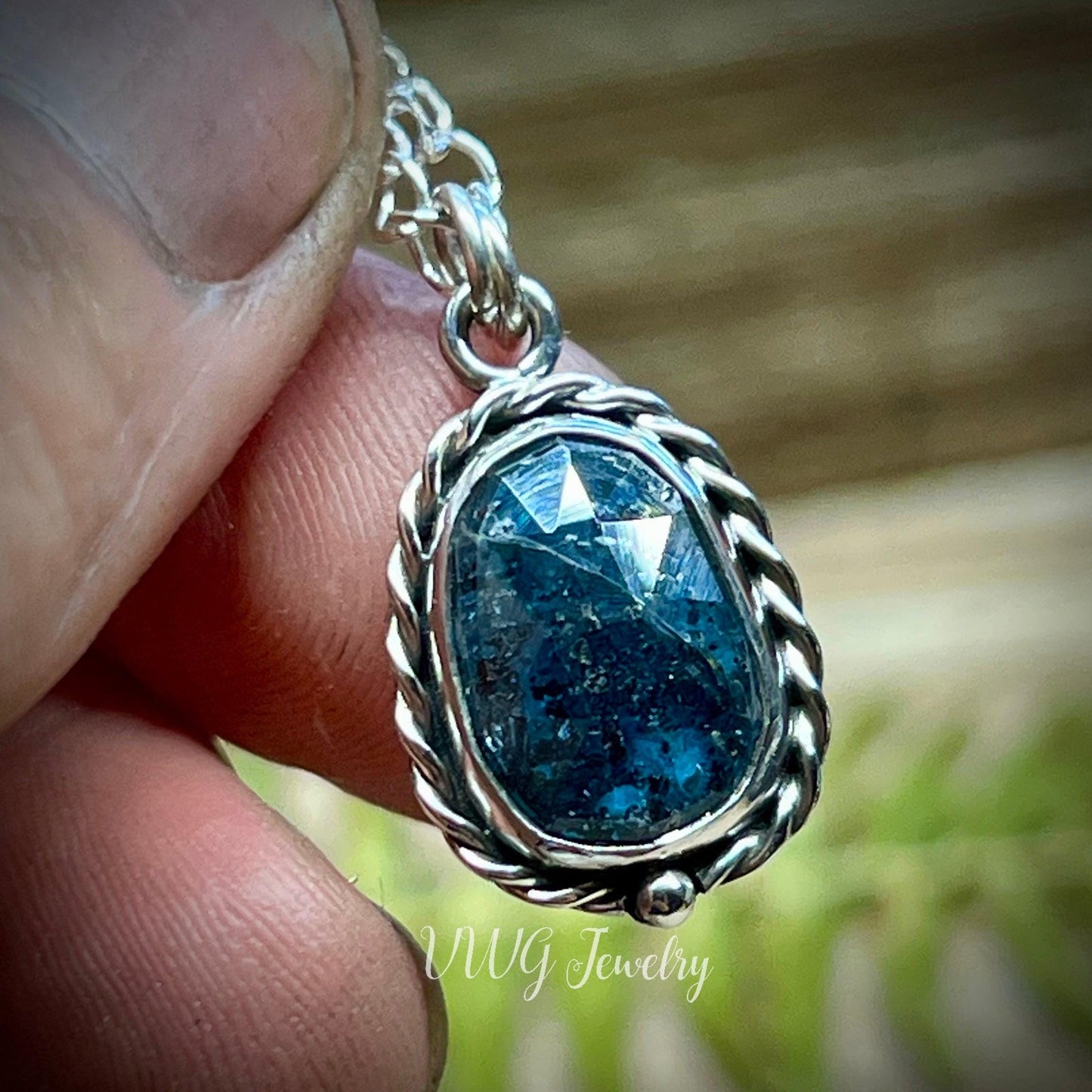 Kyanite Sterling Silver Necklace Handmade Blue Gemstone Crystal Pendant