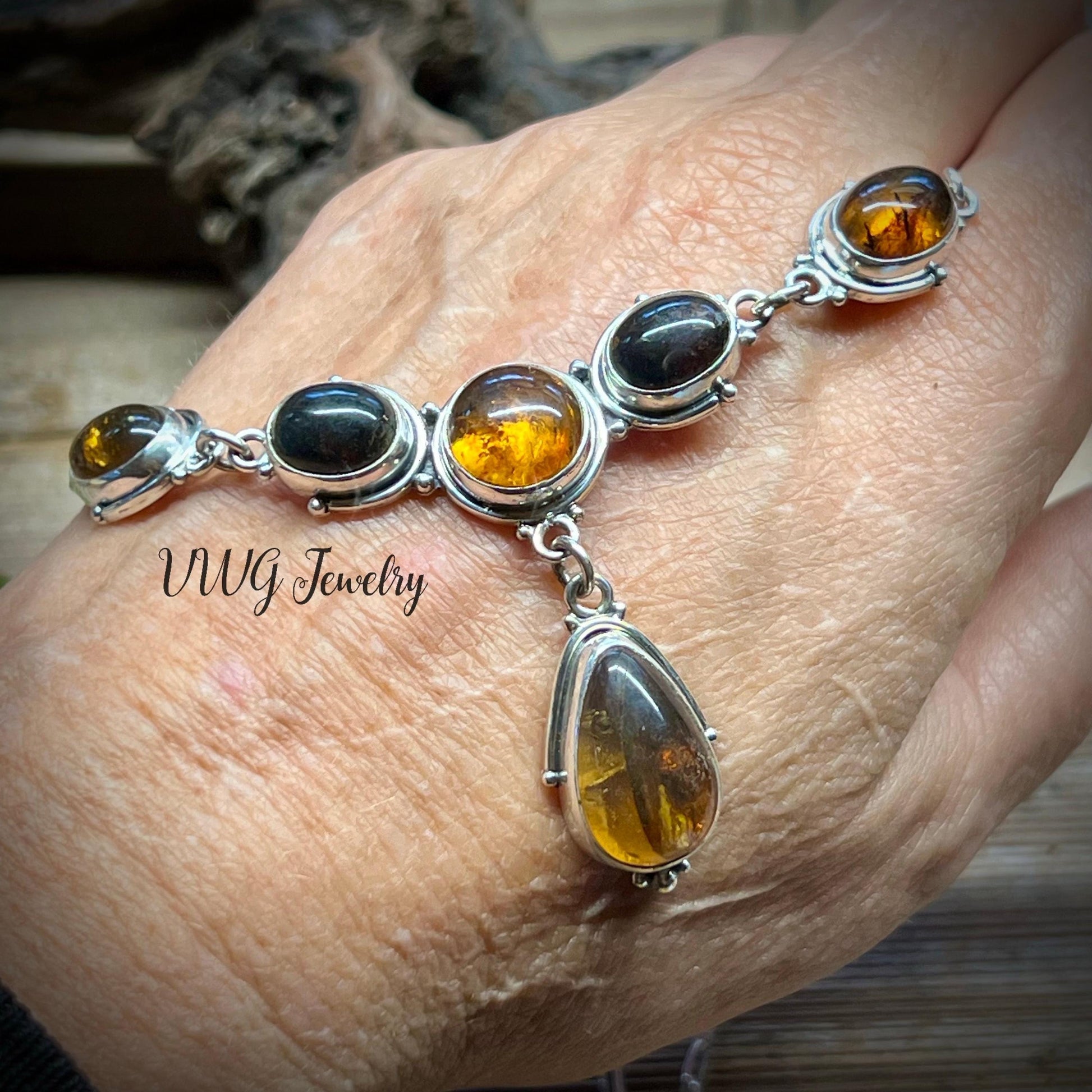 Amber Array Natural Chiapas Sterling Silver Necklace Handmade 925 Mexican Amber Statement Necklace