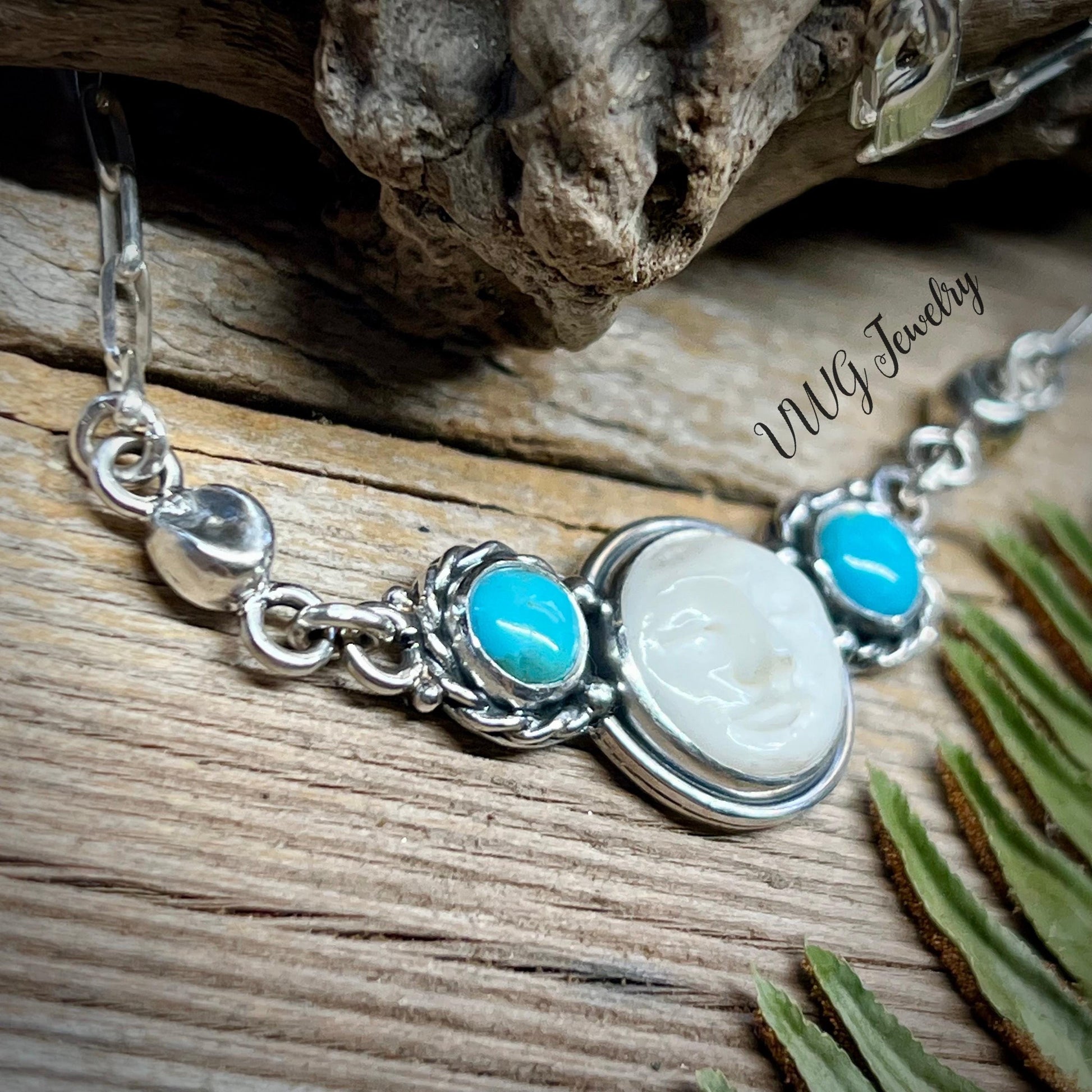 Turquoise Sky & Moon Sterling Silver Necklace Handmade 925 Silver Natural Celestial Jewelry