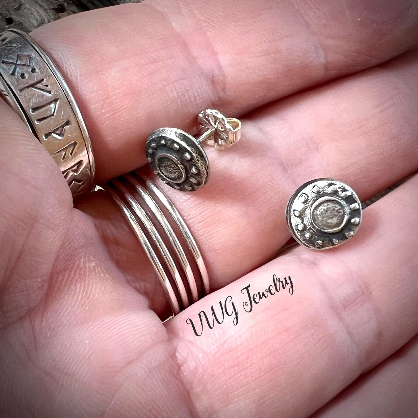 Shield Stud Sterling Silver Earrings Handmade 925 Silver