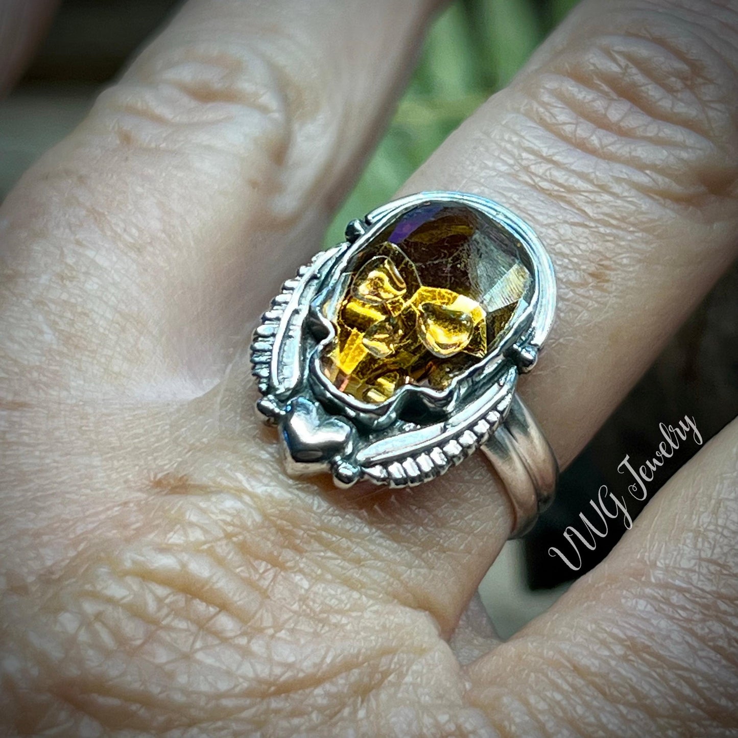 Swarovski Skull Crystal Ring Gold Size 7.5 Handmade Sterling Silver 925 Gothic Skull Ring