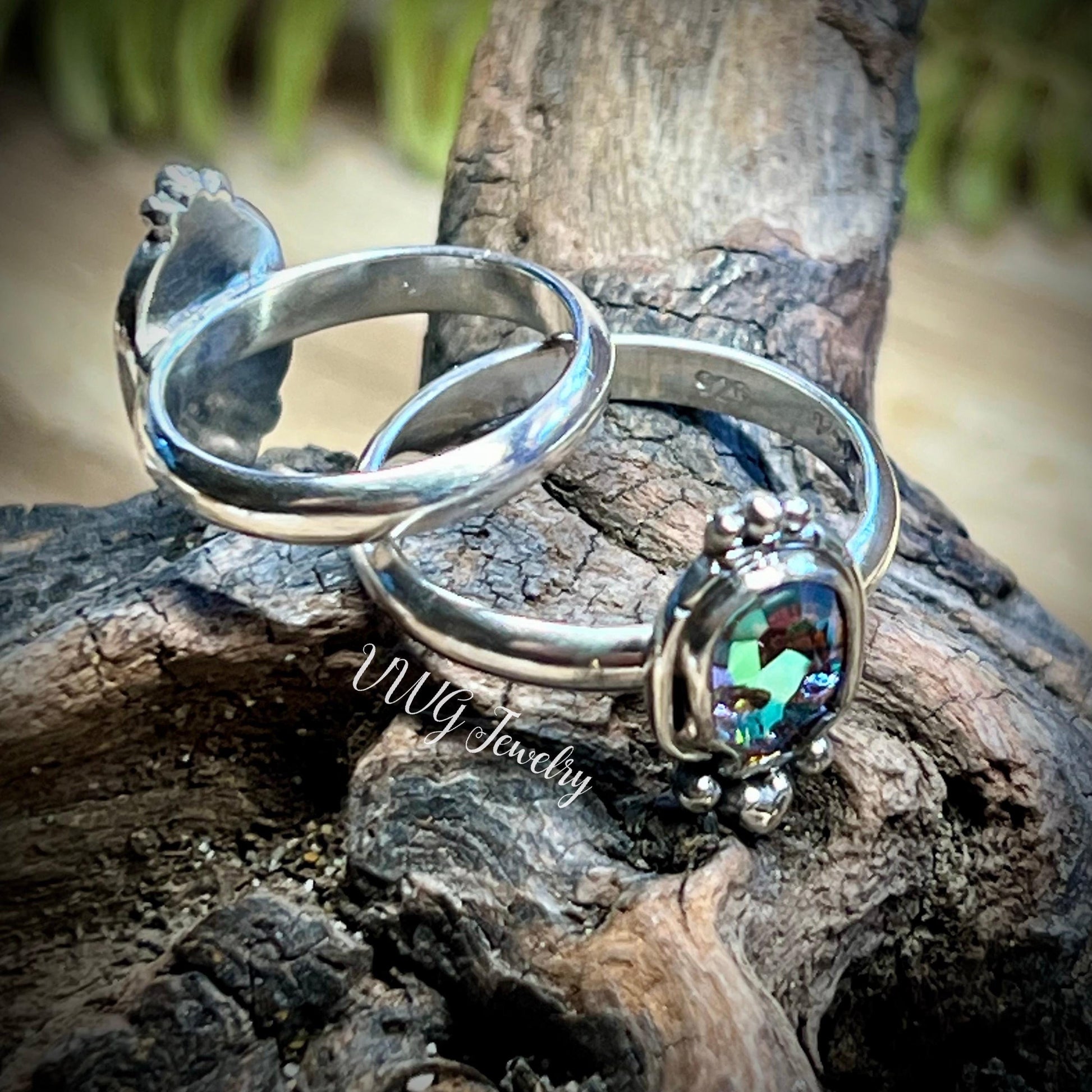 Swarovski Skull Crystal Ring Rainbow Aurora Size 5.5 Handmade Sterling Silver 925 Gothic Skull Ring