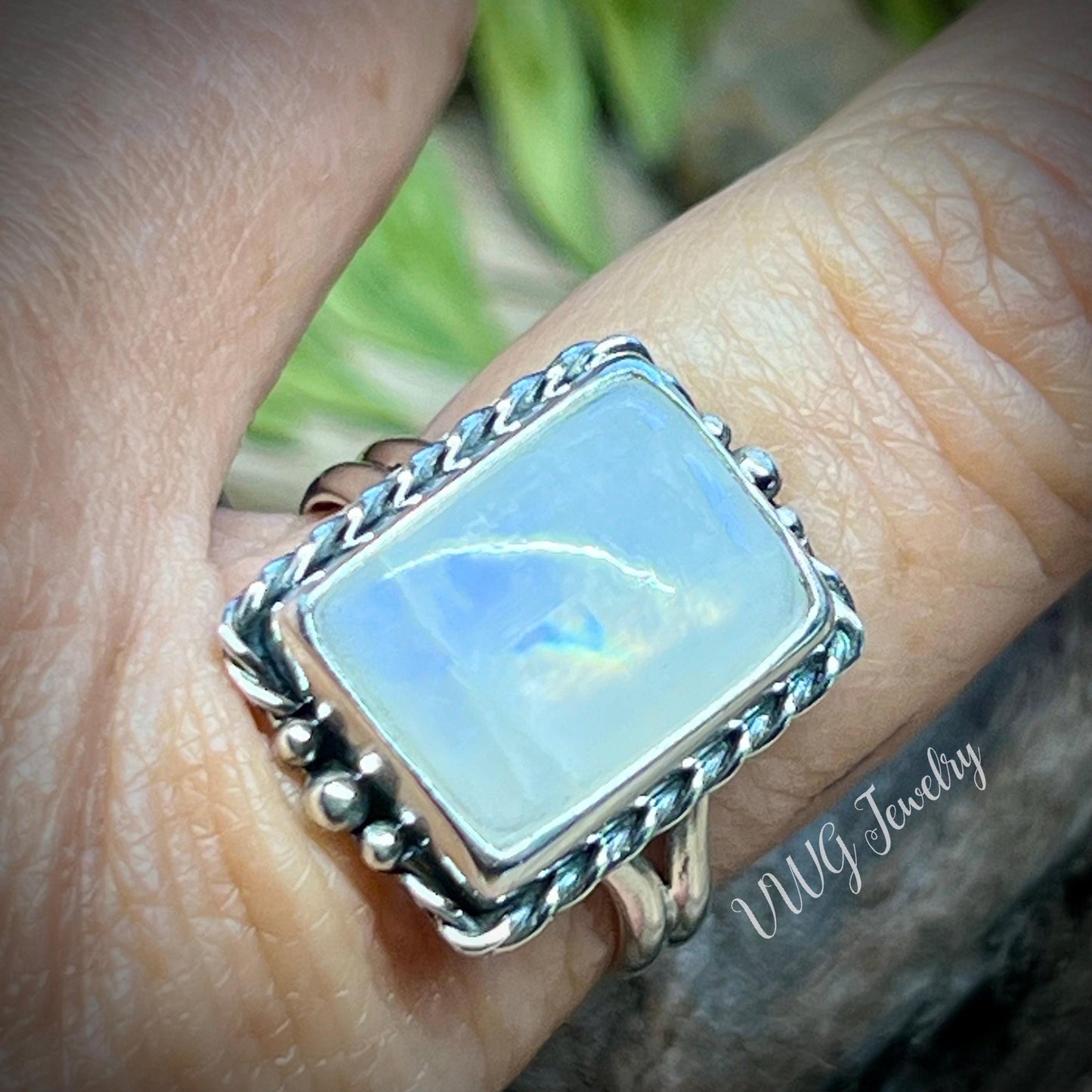 Rainbow Moonstone Sterling Silver Ring Handmade 925