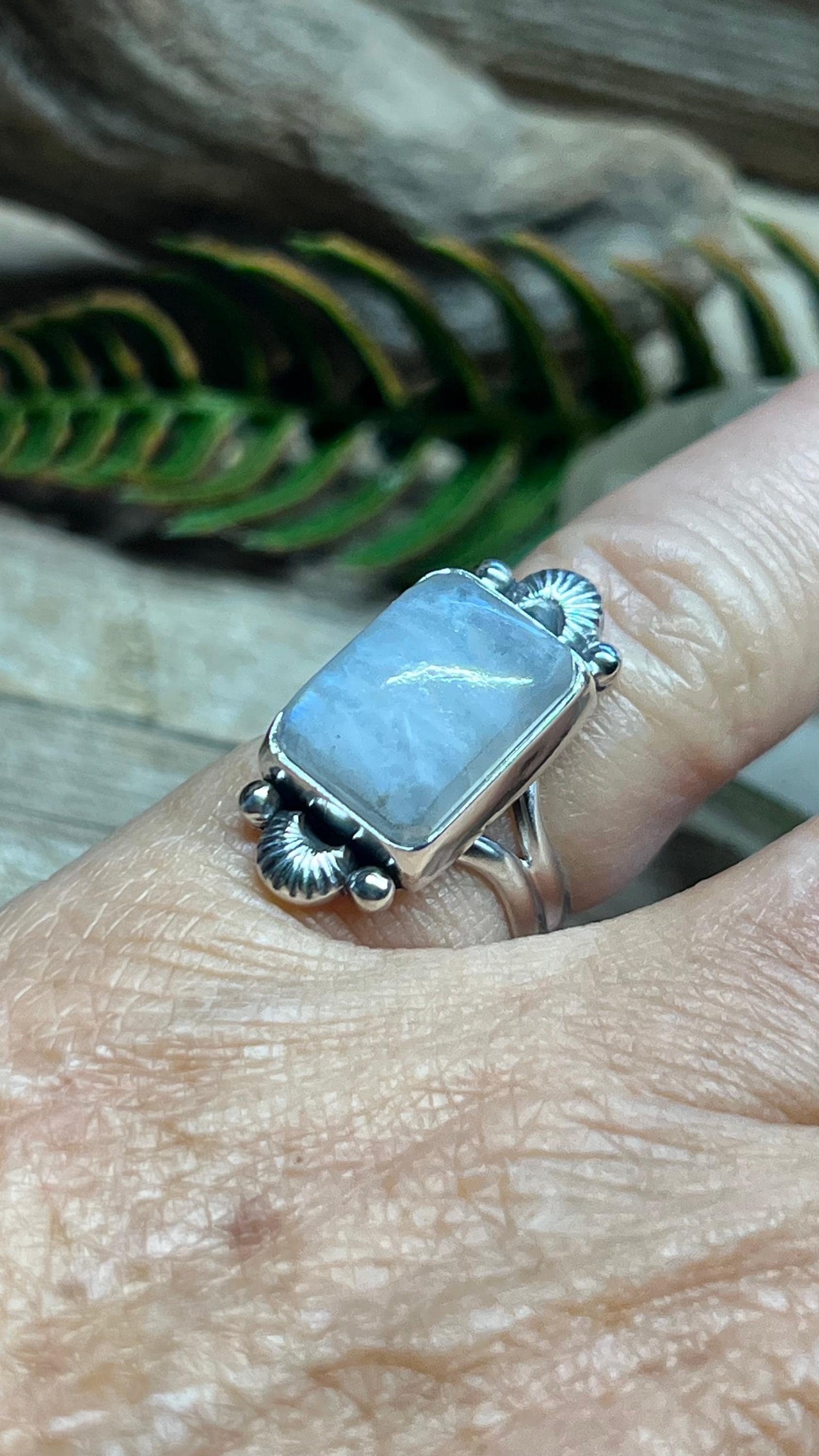 Rainbow Moonstone Sterling Silver Ring Handmade 925