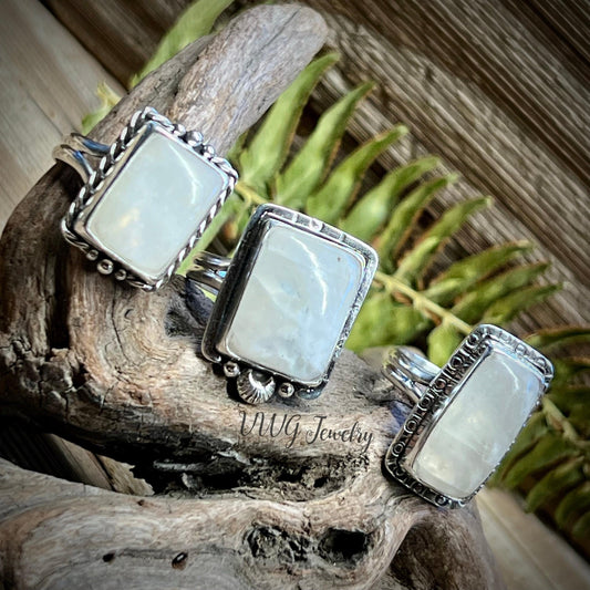 Rainbow Moonstone Sterling Silver Ring Handmade 925
