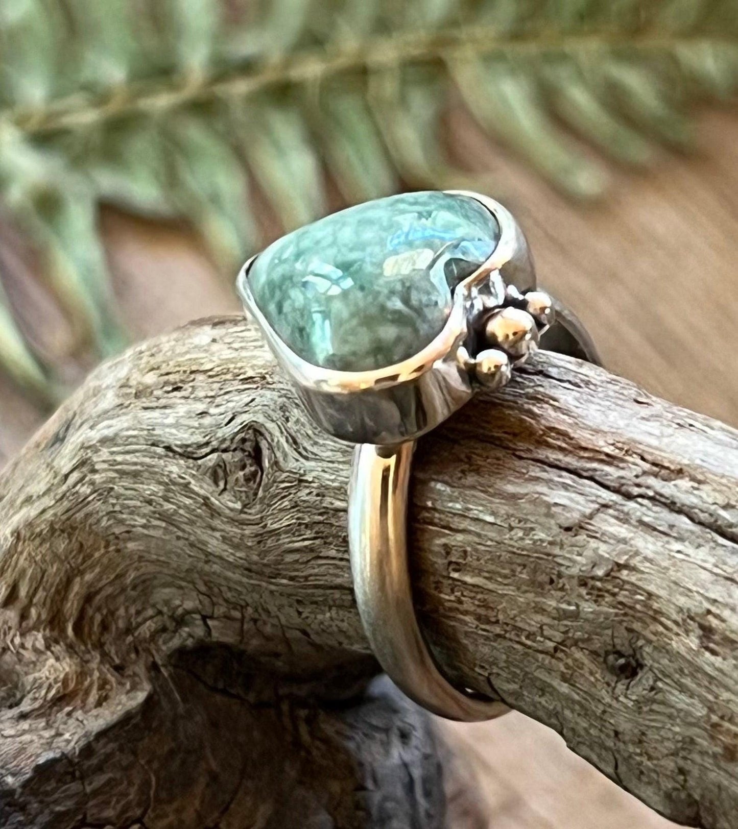 Heart Gemstone Ring Sterling Silver 925 Handmade Amber Jade or Rhodochrosite Romantic Jewelry