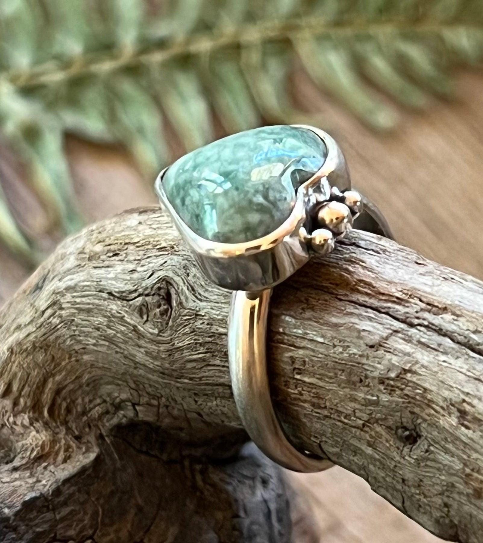 Heart Gemstone Ring Sterling Silver 925 Handmade Amber Jade or Rhodochrosite Romantic Jewelry