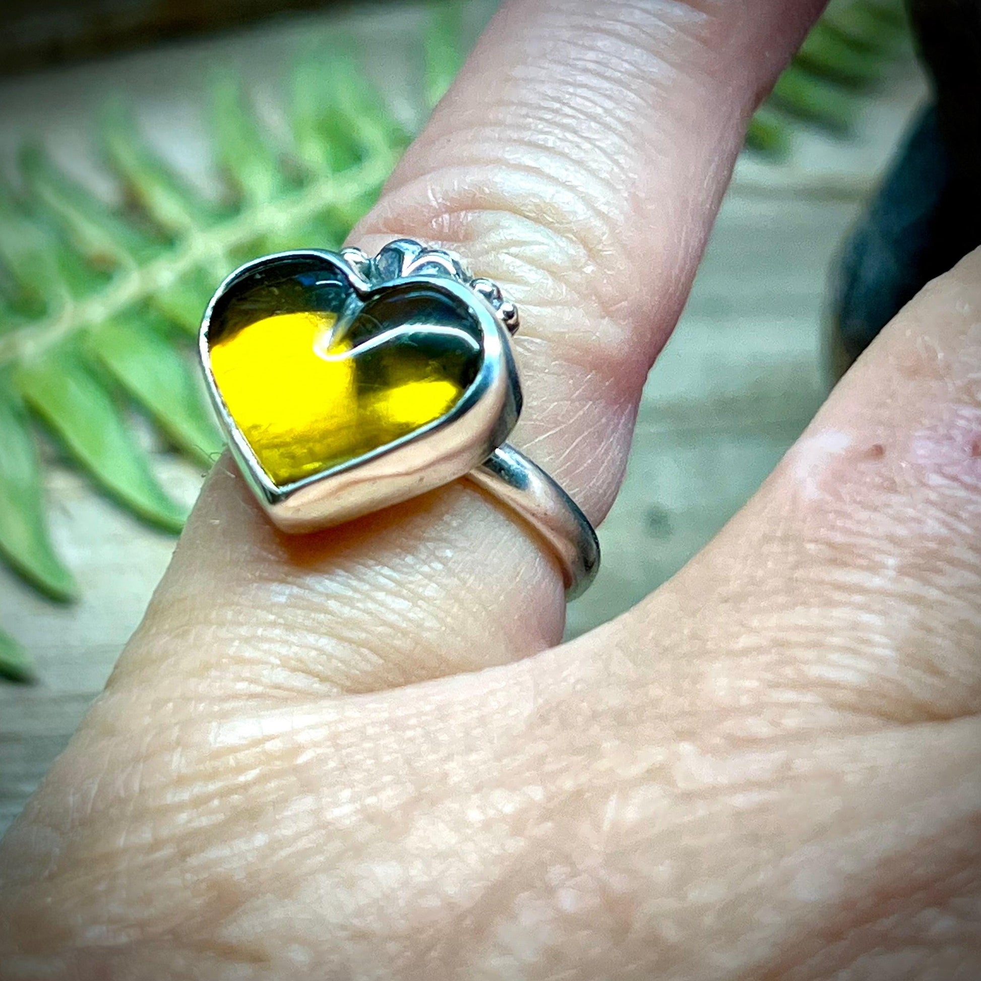 Heart Gemstone Ring Sterling Silver 925 Handmade Amber Jade or Rhodochrosite Romantic Jewelry