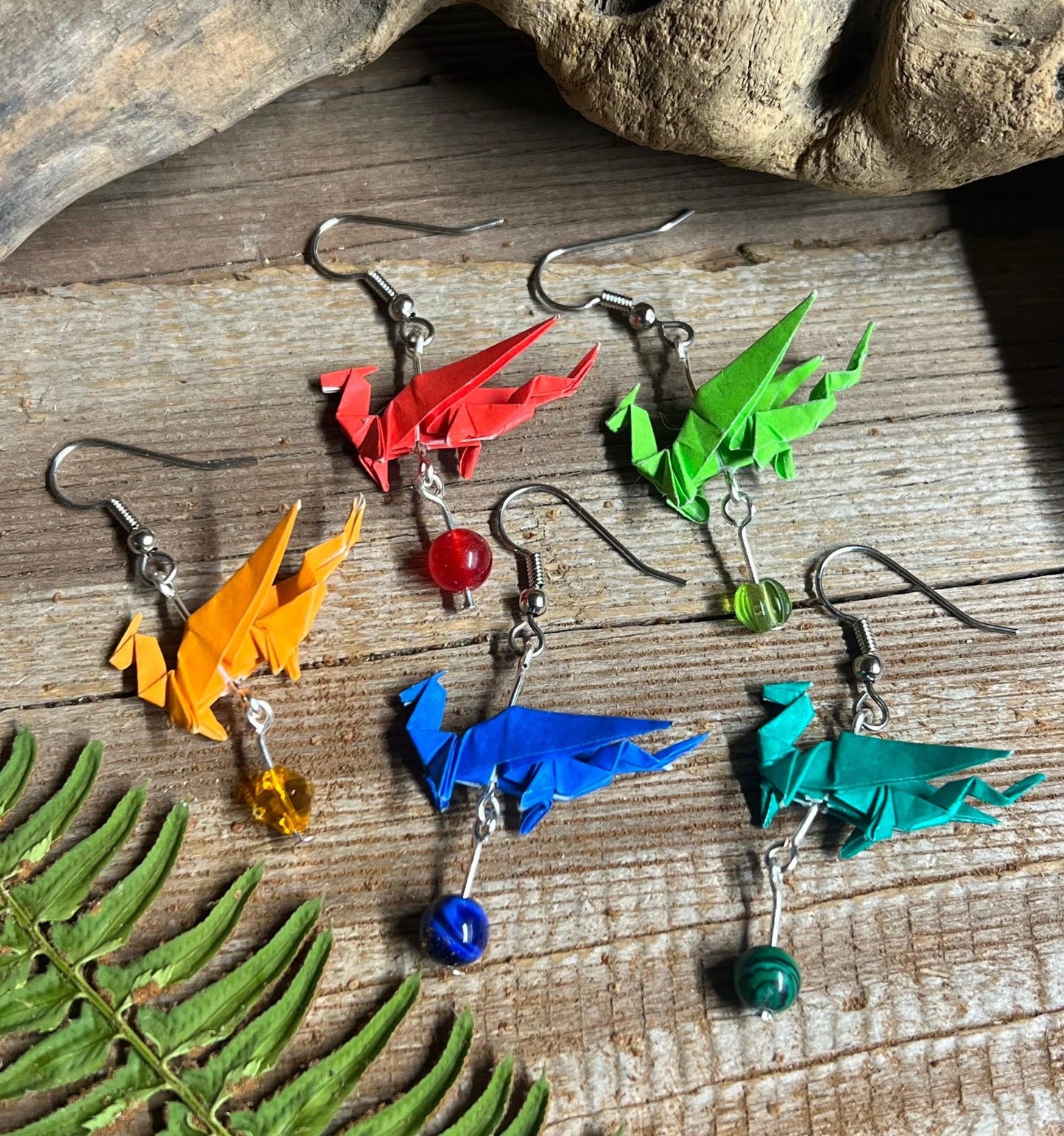 Origami Dragon Earrings | Handmade Japanese Paper Dragon Earrings | Fantasy Dragon Jewelry