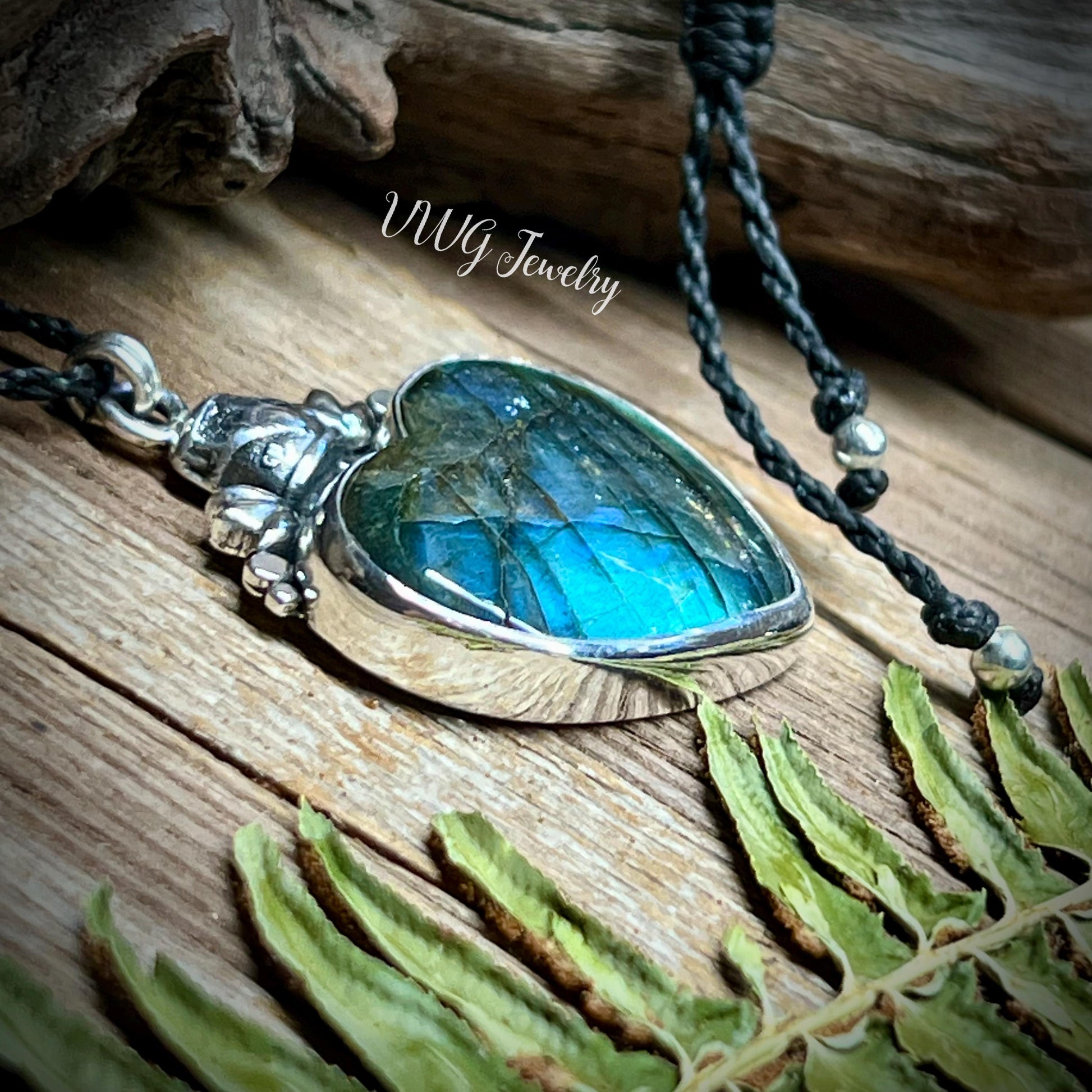 Labradorite Love Bus Heart Pendant Sterling Silver Handmade Necklace.