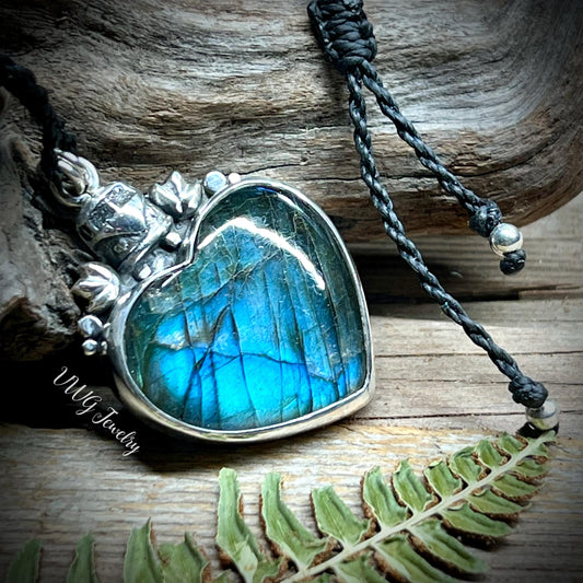 Labradorite Love Bus Heart Pendant Sterling Silver Handmade Necklace.