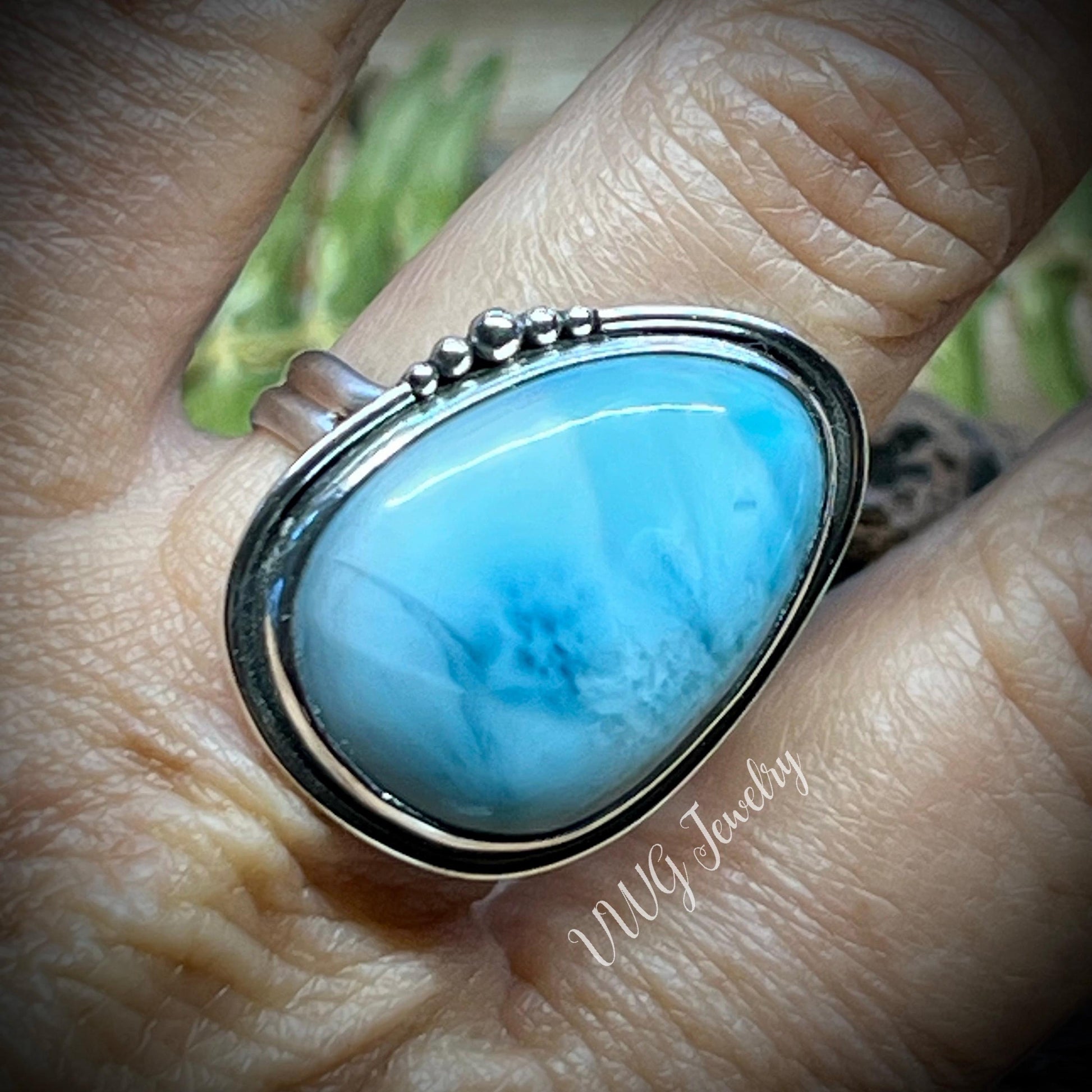 Larimar Sterling Silver Ring Size 8 Handmade 925 Atlantis Stone Blue Natural Gemstone Jewelry
