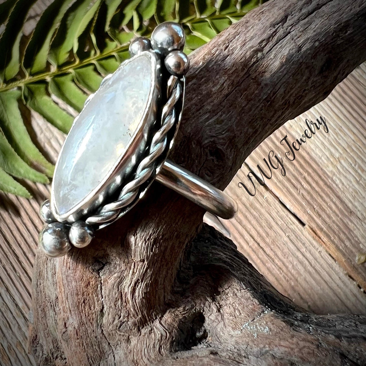 Moonstone Sterling Silver Ring Size 9 Statement Ring