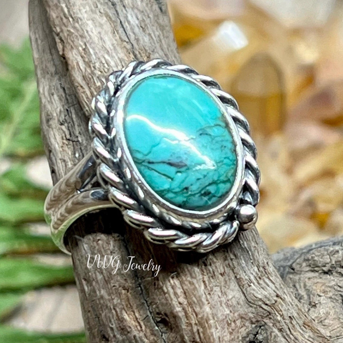 Turquoise Sterling Silver Rope Ring Size 6.5 Handmade 925 Artisan Natural Blue Gemstone