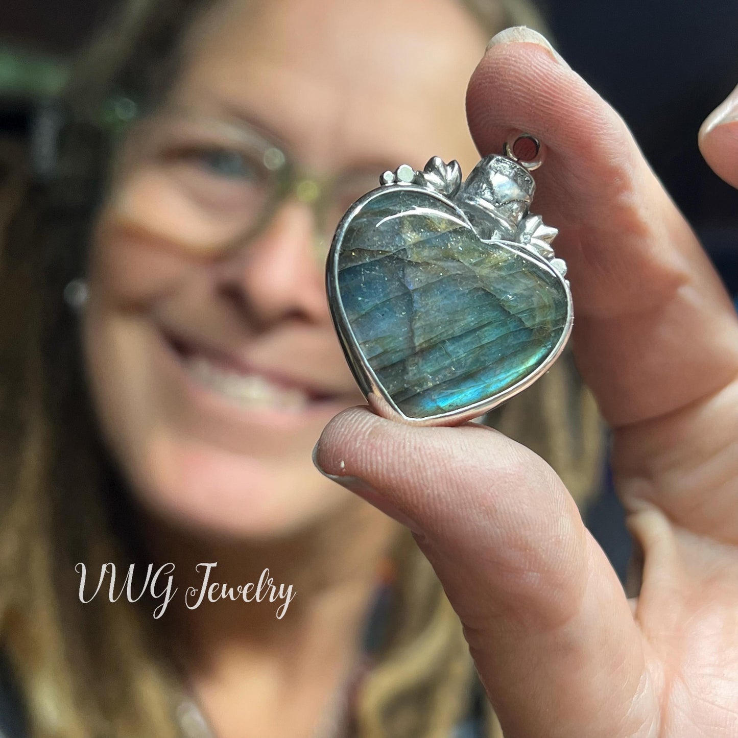 Labradorite Love Bus Heart Pendant Sterling Silver Handmade Necklace.