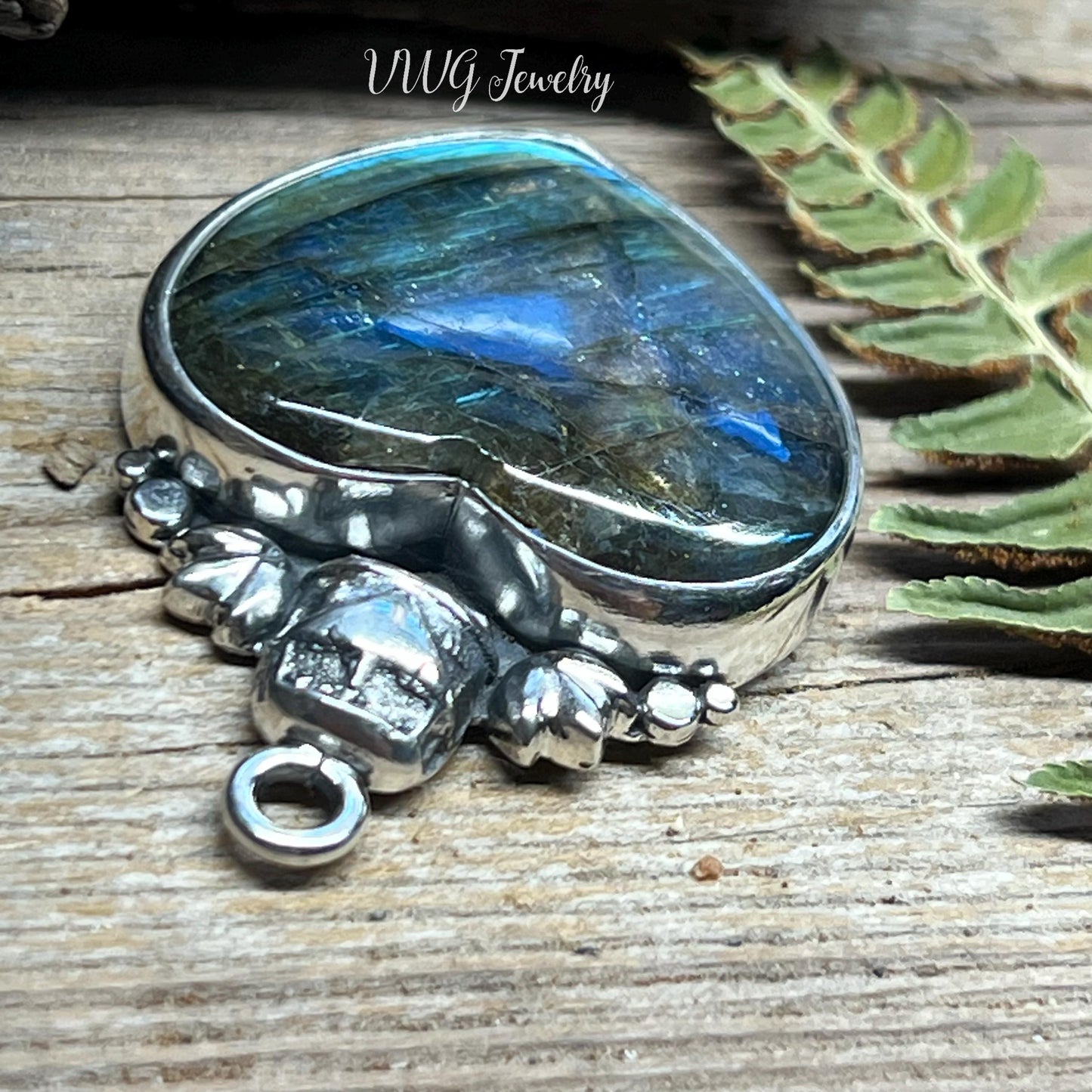 Labradorite Love Bus Heart Pendant Sterling Silver Handmade Necklace.