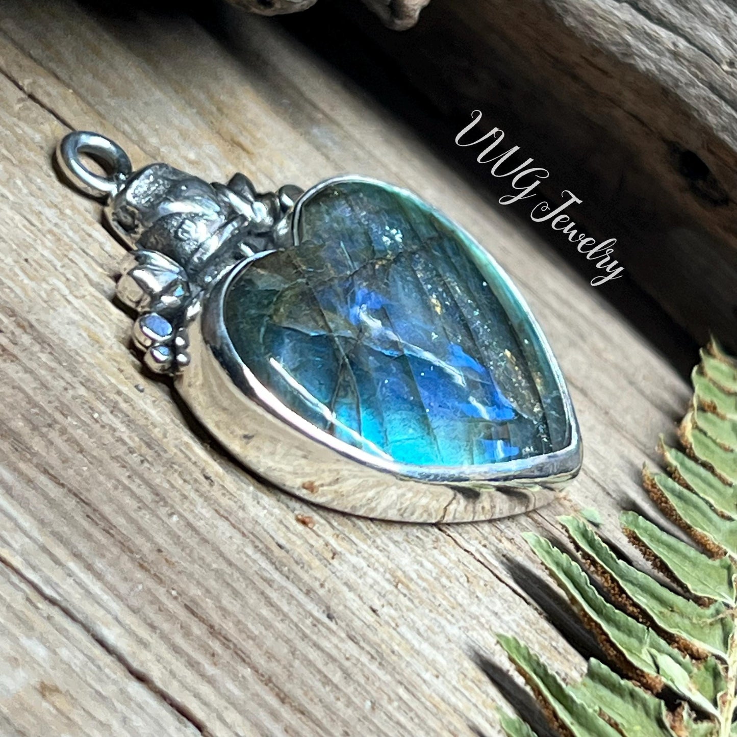 Labradorite Love Bus Heart Pendant Sterling Silver Handmade Necklace.