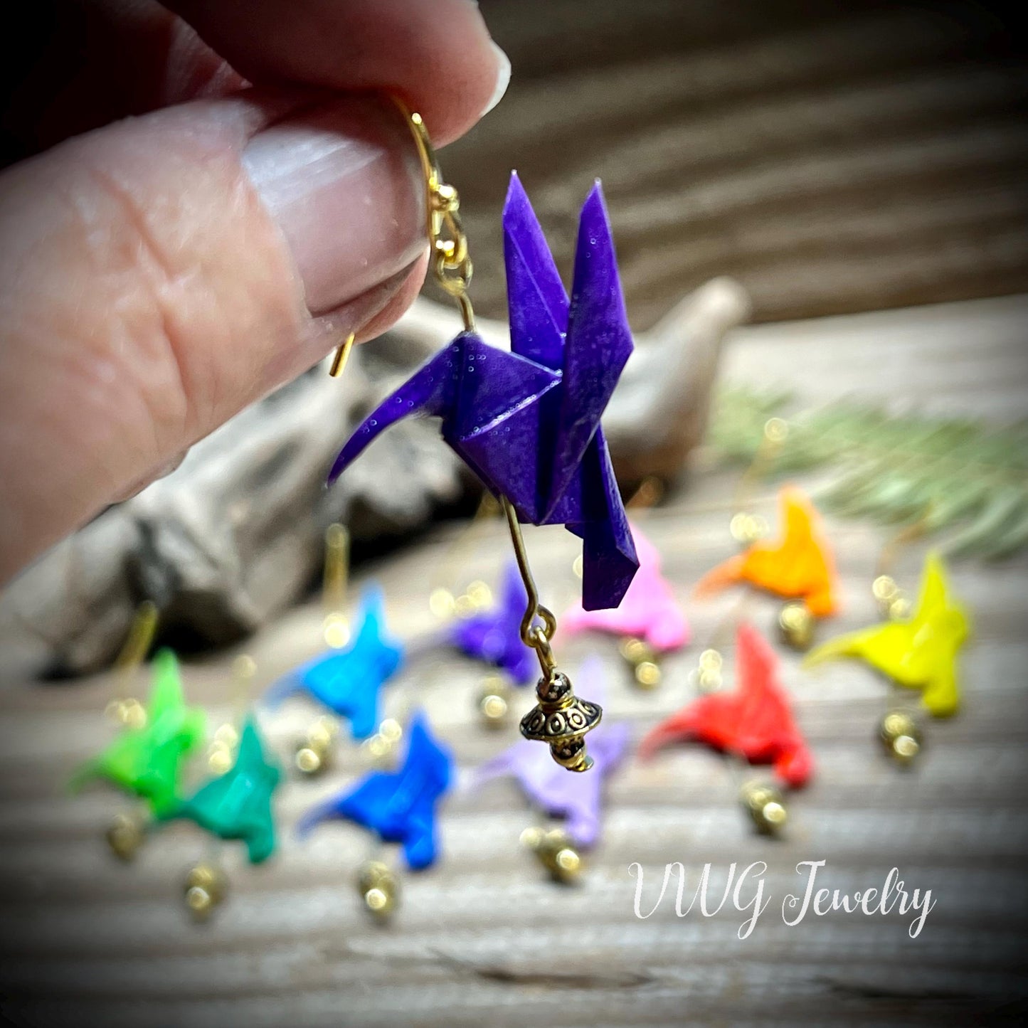 Origami Hummingbird Earrings Handmade Japanese Lightweight Nature Bird Jewelry