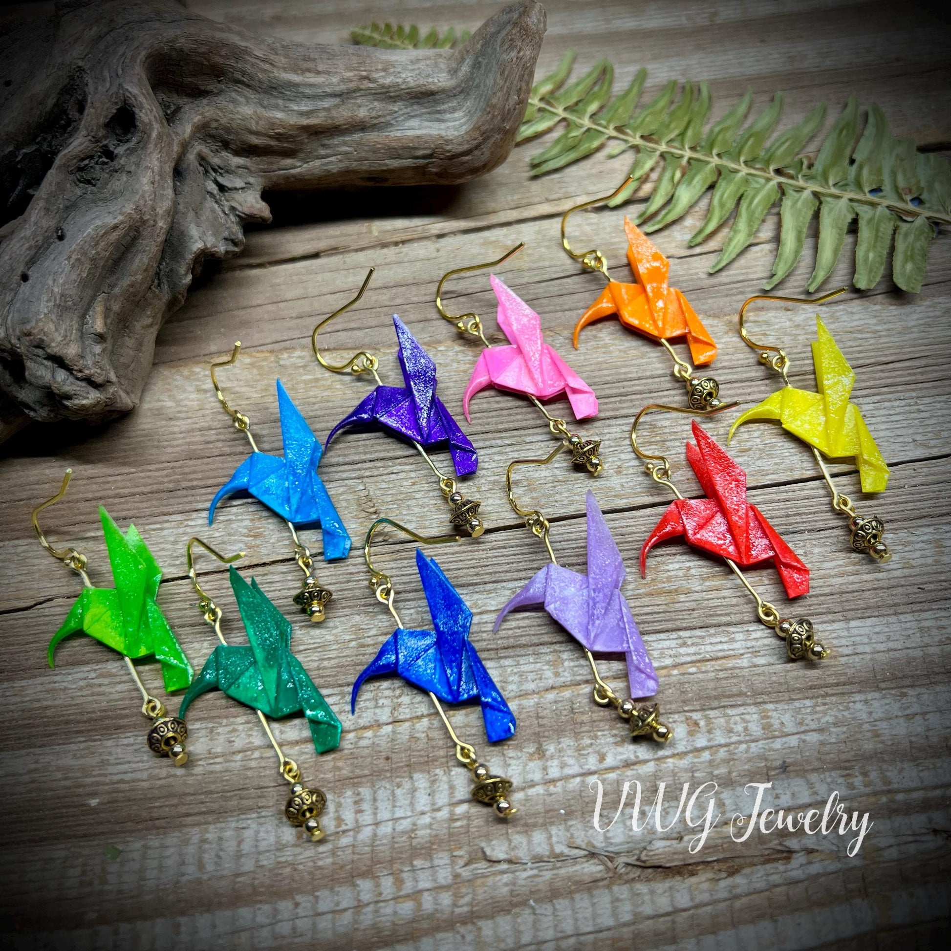 Origami Hummingbird Earrings Handmade Japanese Lightweight Nature Bird Jewelry