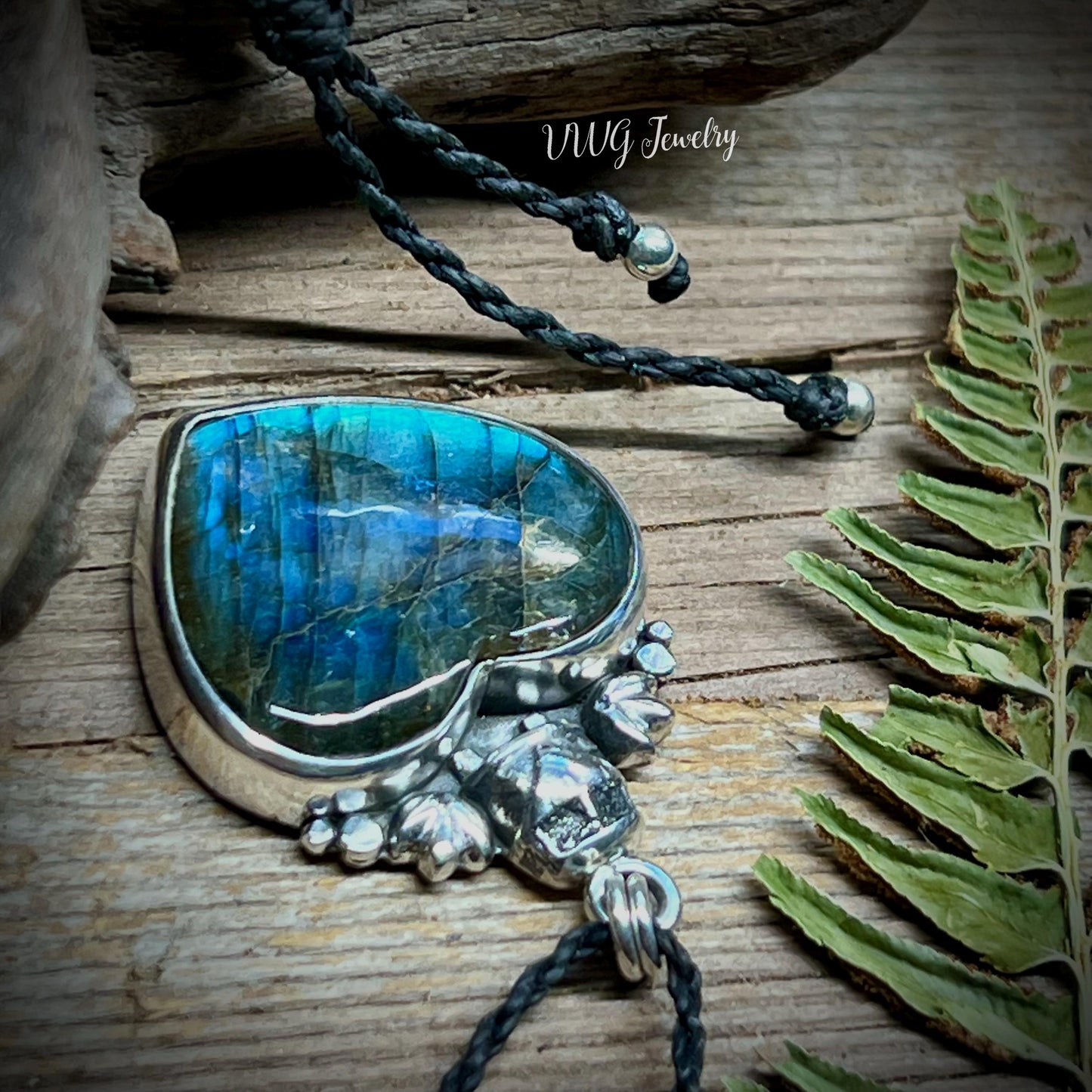 Labradorite Love Bus Heart Pendant Sterling Silver Handmade Necklace.